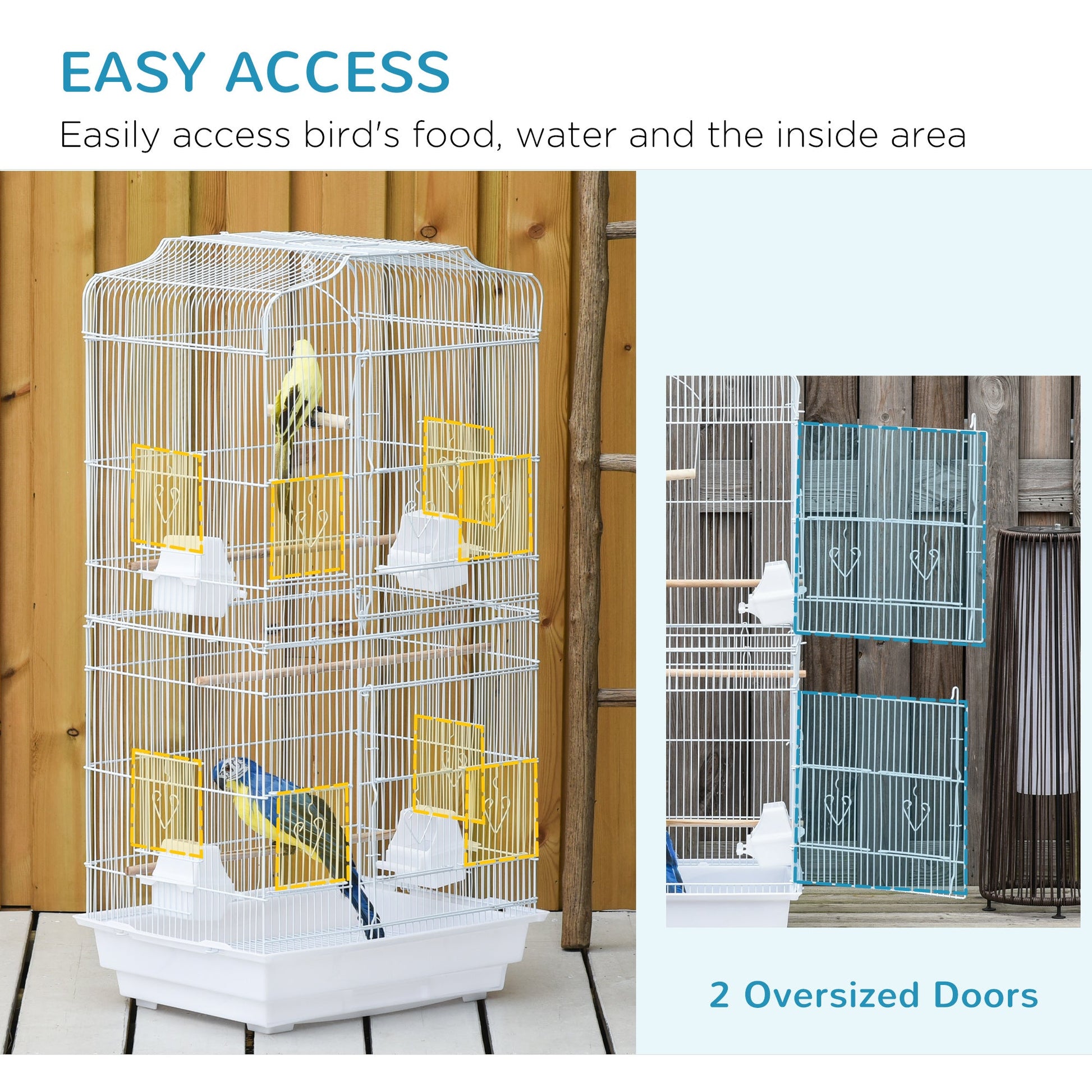 Bird Cage with Perches, Food Bowls, Swing, Parrot Cage for Budgie, Parakeet, Small Bird, 46.5 x 35.5 x 92cm, White
