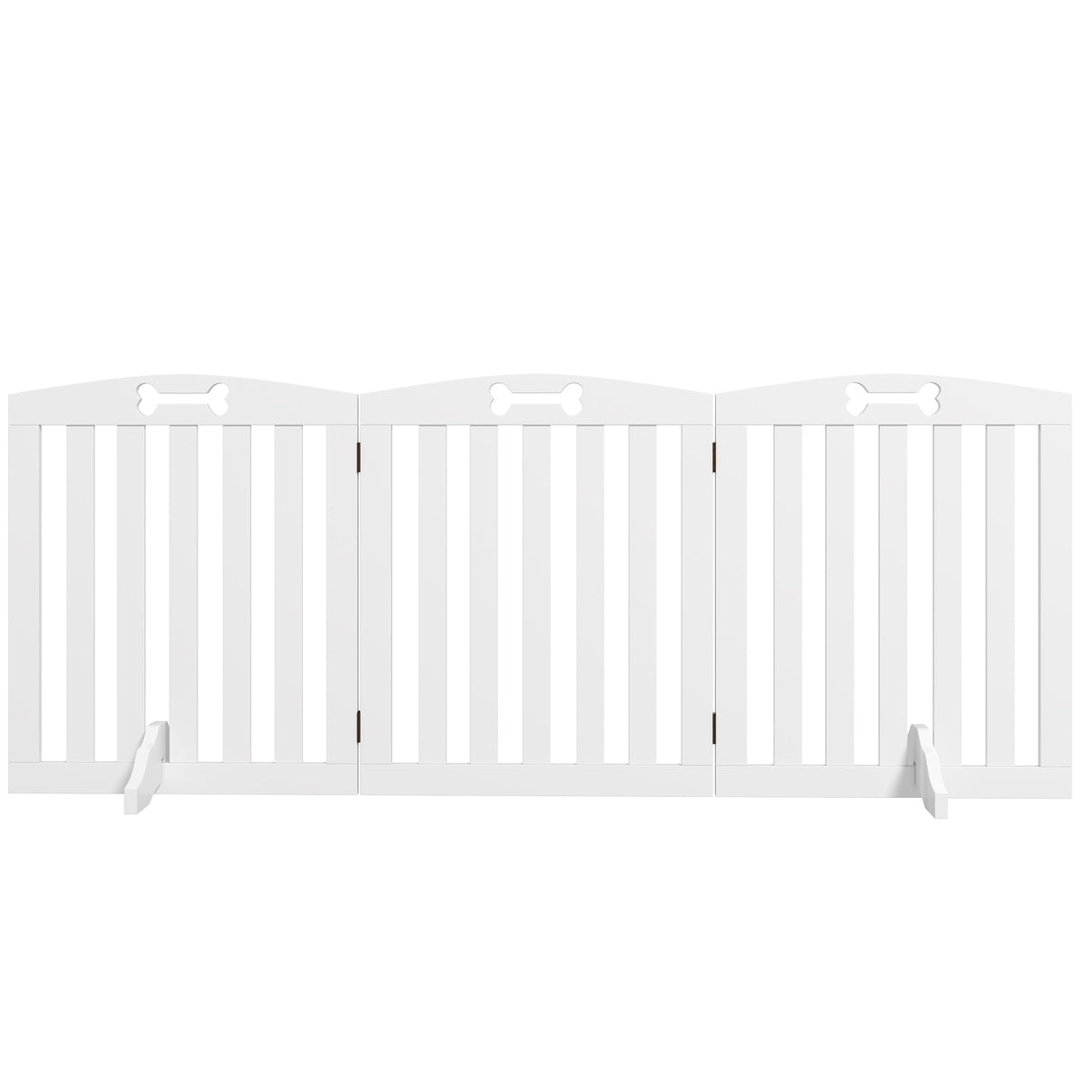 Wooden Dog Gate, Freestanding Pet Gate with Support Feet for Doorways, Hallways, Stairs, 3-Panel Pet Fence for Small Medium Dogs, 155L x 61H cm, White