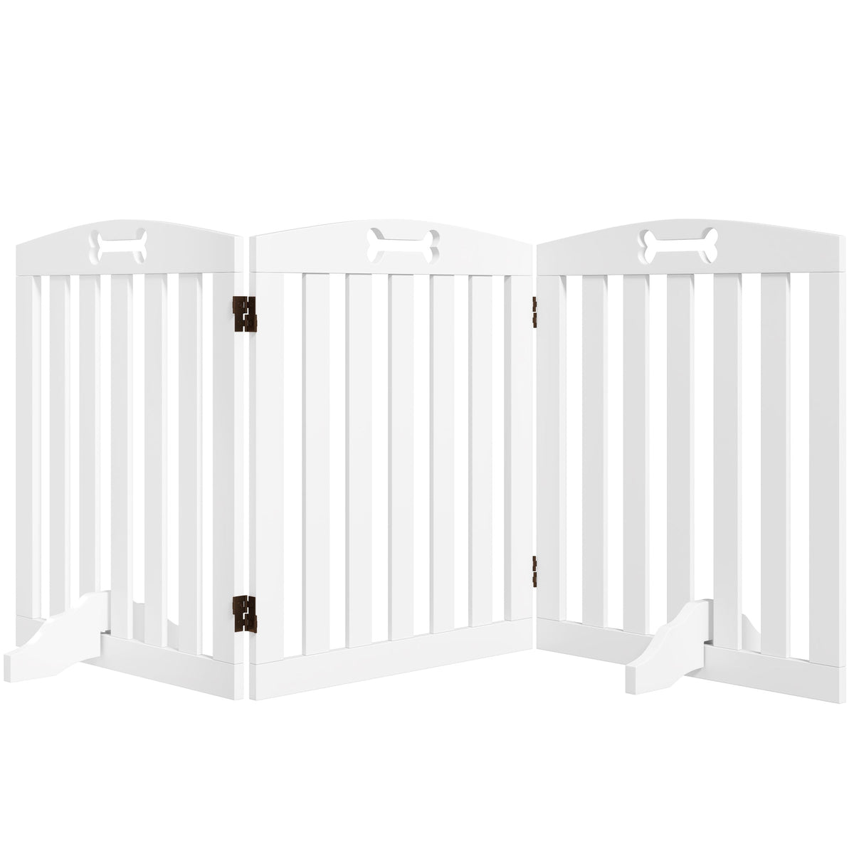 Wooden Dog Gate, Freestanding Pet Gate with Support Feet for Doorways, Hallways, Stairs, 3-Panel Pet Fence for Small Medium Dogs, 155L x 61H cm, White