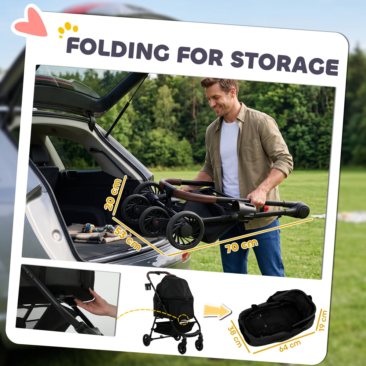 Dog Stroller, 3 in 1 Foldable Pet Stroller for Small Puppy Cat with Detachable Travel Carrier, 4 Wheels Dog Pram with Storage Basket, Seat Leashes, Mesh Window, Black