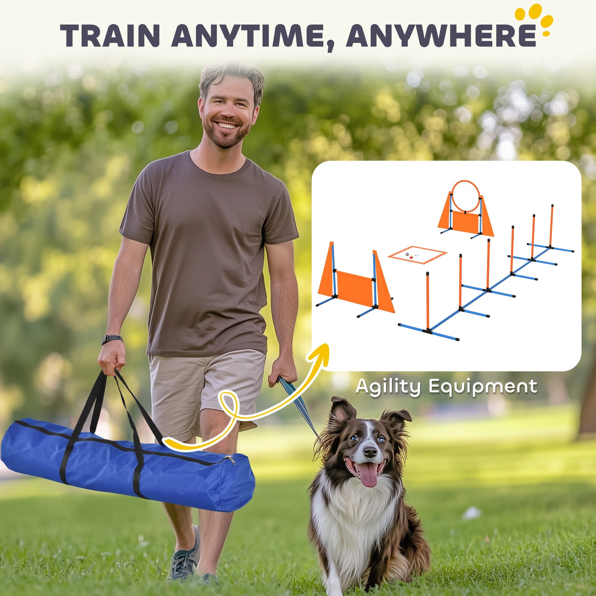 6-Piece Dog Agility Equipment, Pet Agility Training Set with Weave Poles, Jump Ring, Hurdle, Pause Box, Obstacle Training Course Kit with Bag, Orange