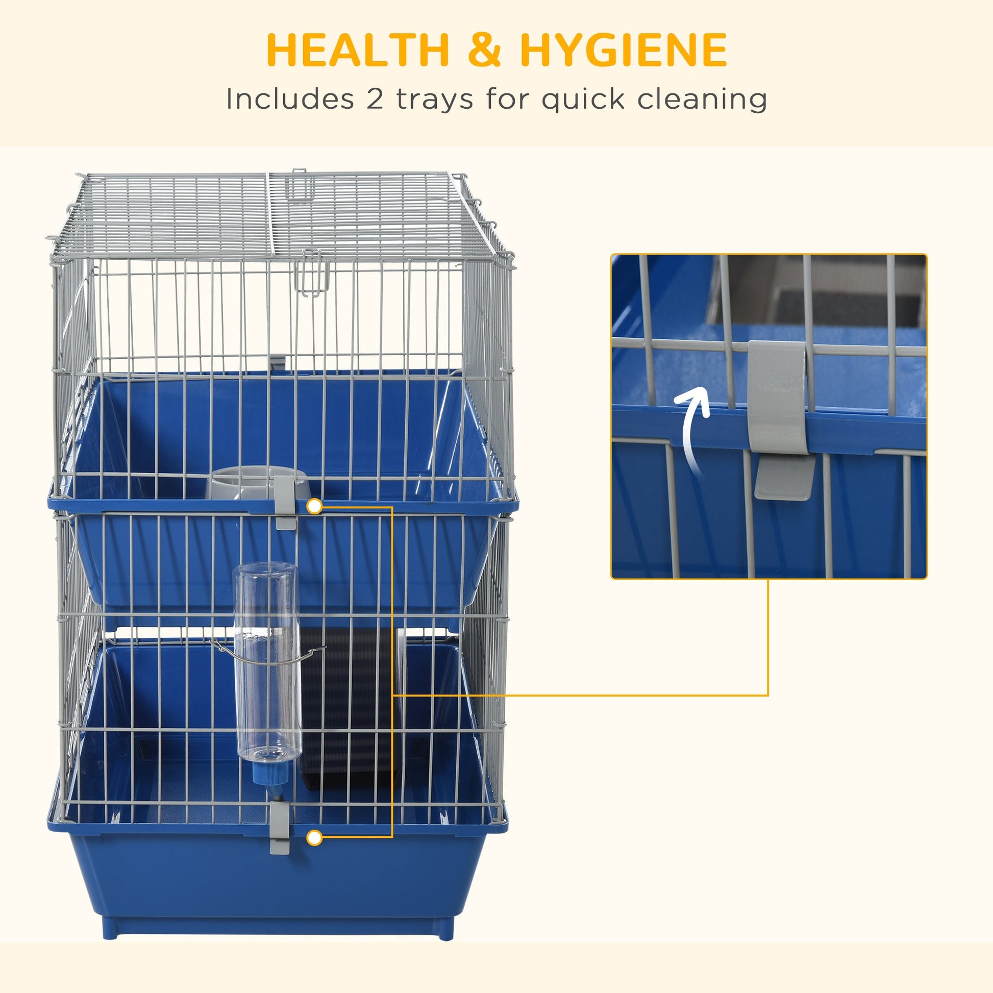 Double Tier Small Animal Cage Rabbit Chinchillas Cage w/ Ramp Food Dish Water Bottle Deep Trays Pet Home 72 x 44 x 67 cm