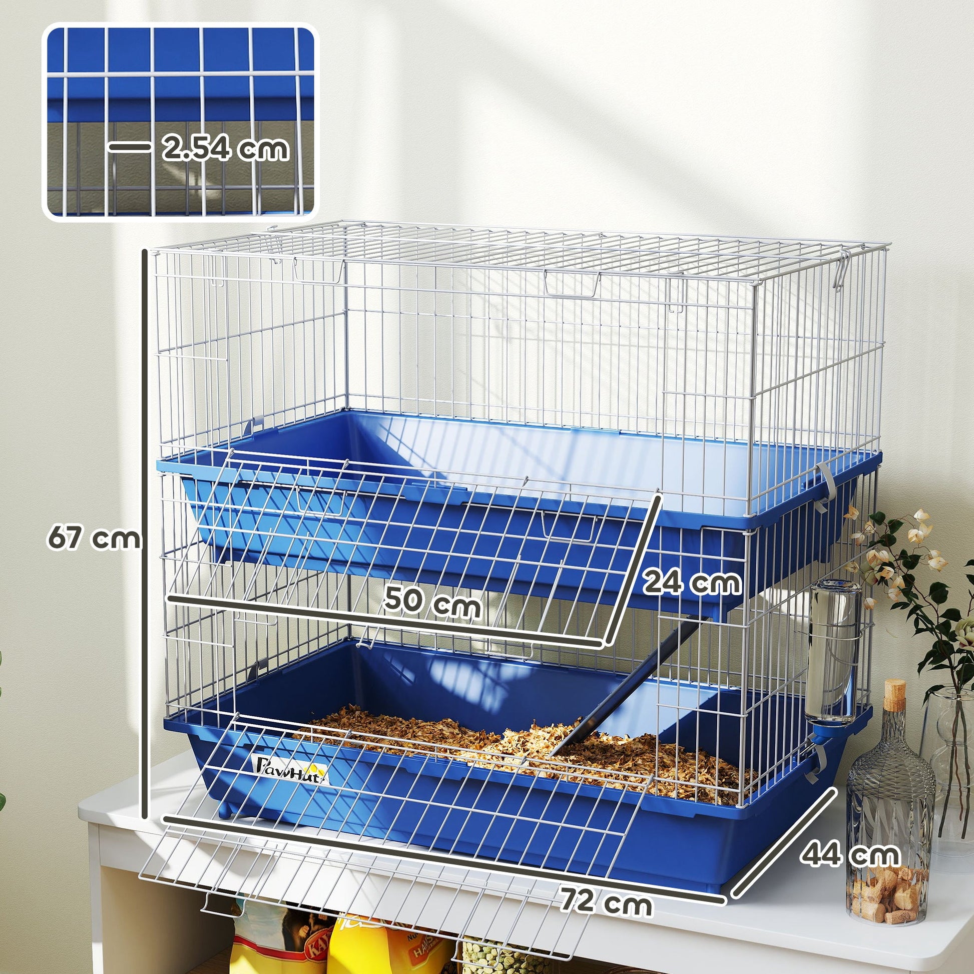 Double Tier Small Animal Cage Rabbit Chinchillas Cage w/ Ramp Food Dish Water Bottle Deep Trays Pet Home 72 x 44 x 67 cm