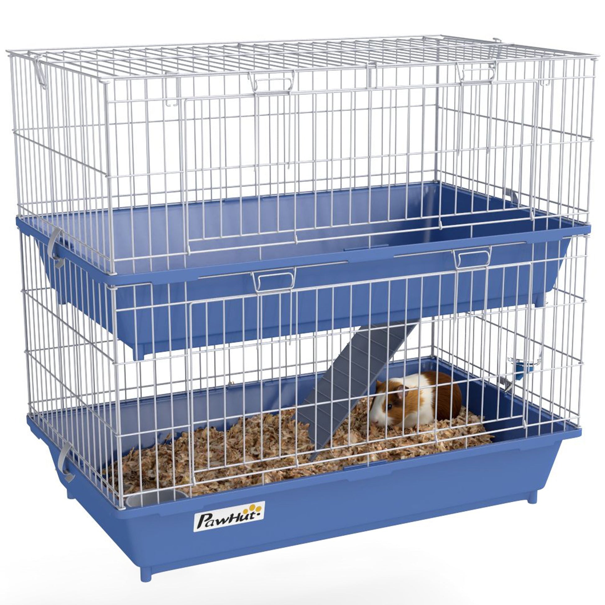 Double Tier Small Animal Cage Rabbit Chinchillas Cage w/ Ramp Food Dish Water Bottle Deep Trays Pet Home 72 x 44 x 67 cm