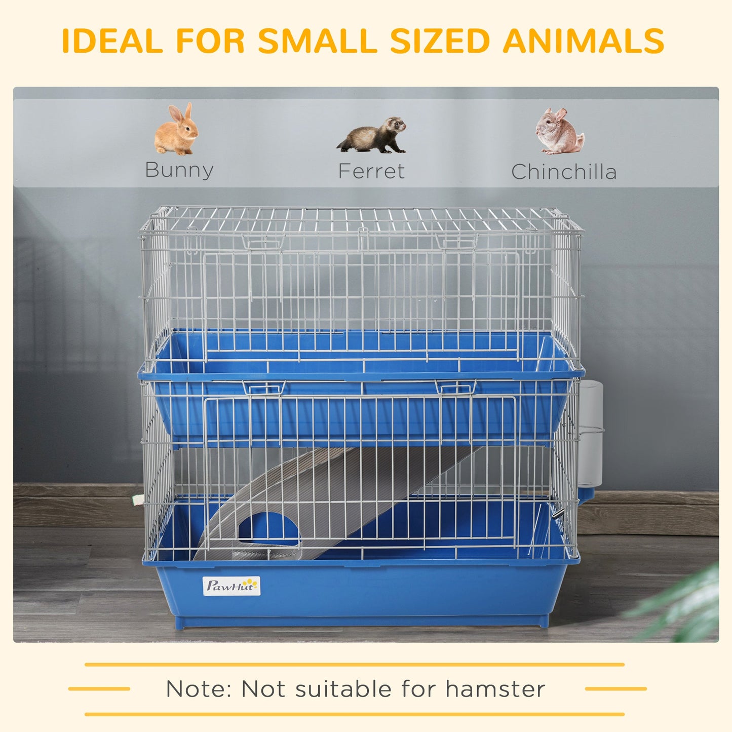Double Tier Small Animal Cage Rabbit Chinchillas Cage w/ Ramp Food Dish Water Bottle Deep Trays Pet Home 72 x 44 x 67 cm