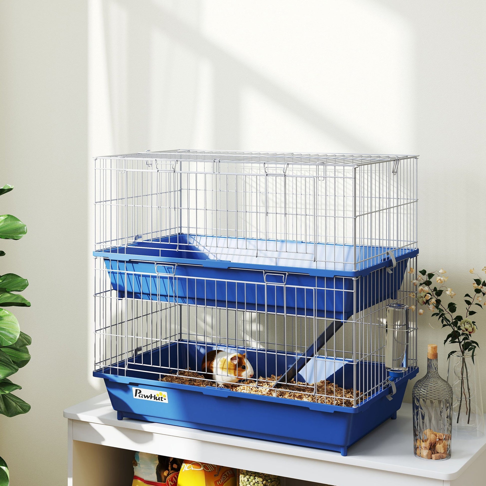 Double Tier Small Animal Cage Rabbit Chinchillas Cage w/ Ramp Food Dish Water Bottle Deep Trays Pet Home 72 x 44 x 67 cm