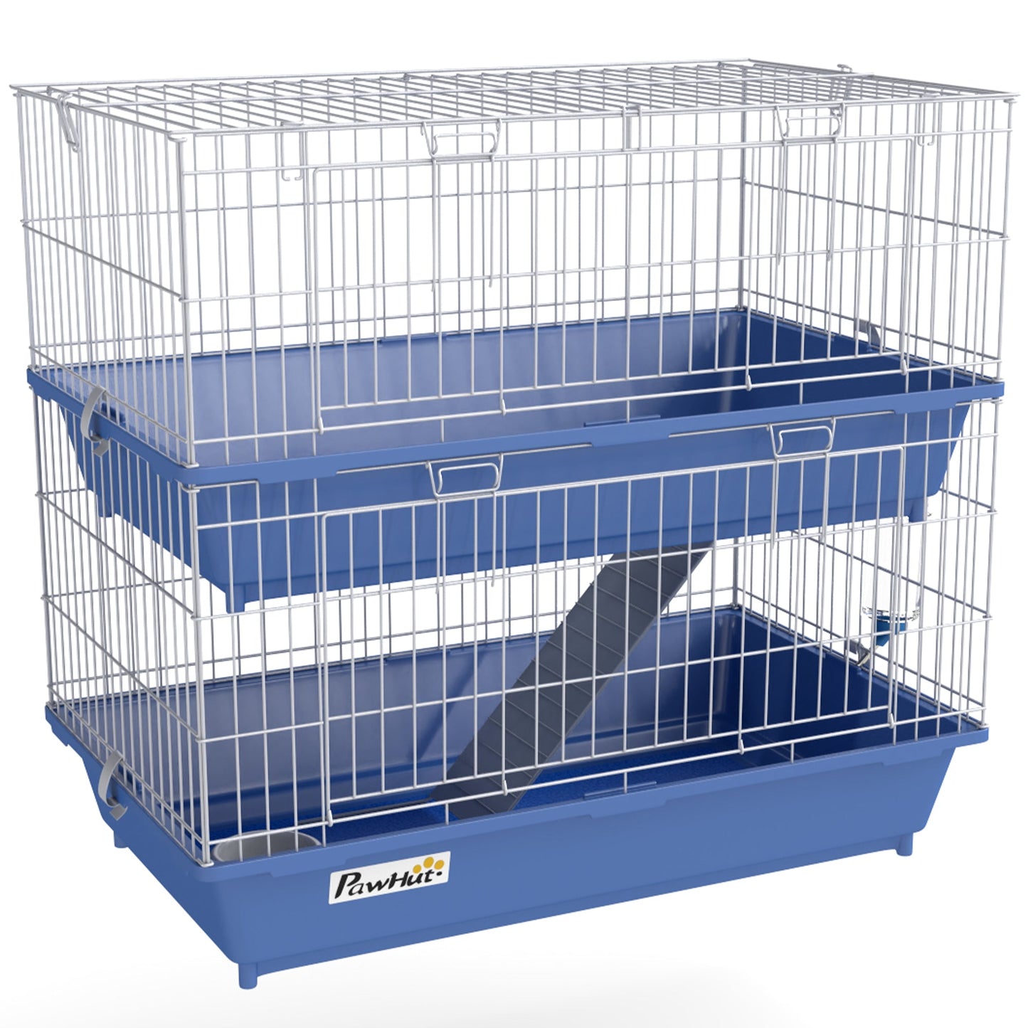Double Tier Small Animal Cage Rabbit Chinchillas Cage w/ Ramp Food Dish Water Bottle Deep Trays Pet Home 72 x 44 x 67 cm