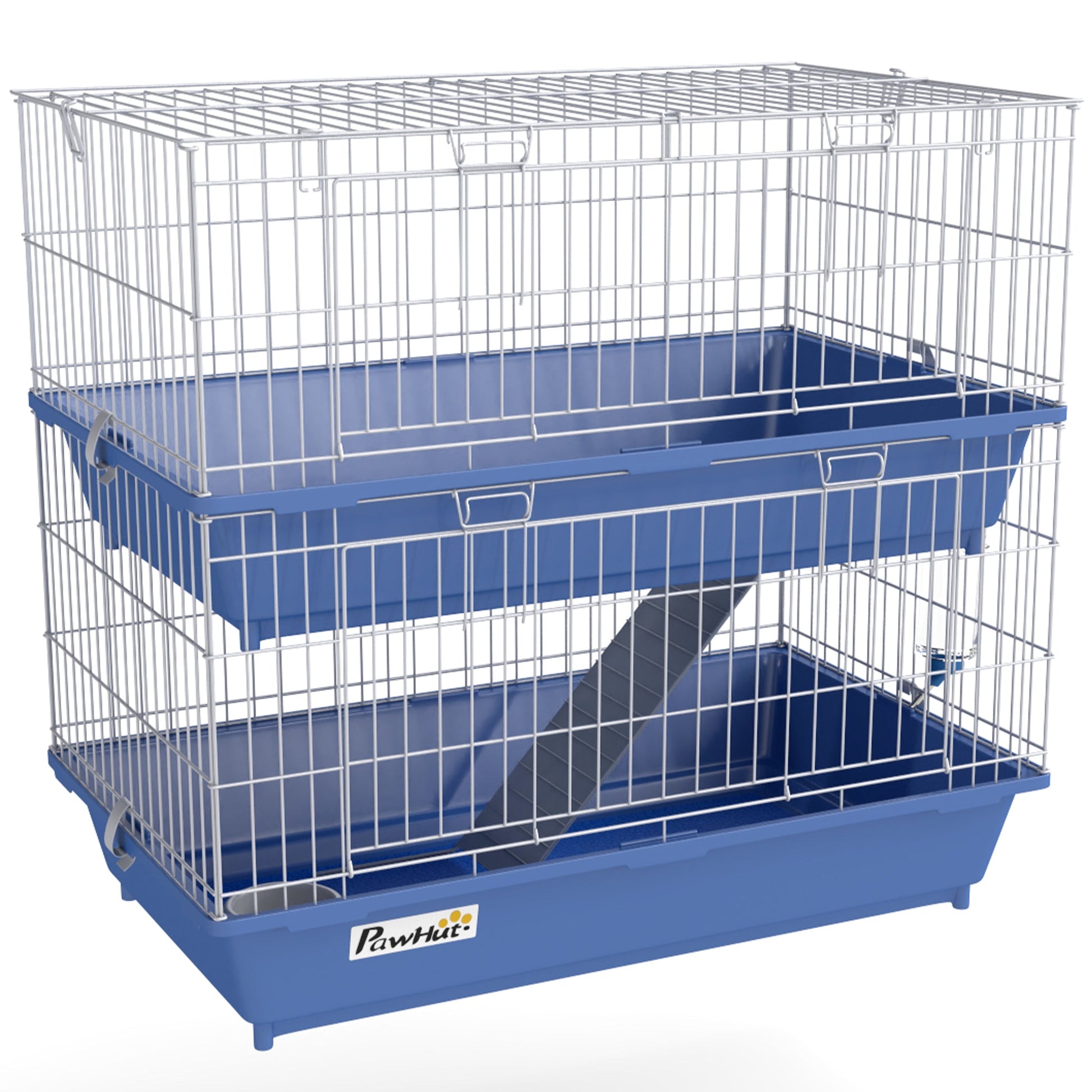 Double Tier Small Animal Cage Rabbit Chinchillas Cage w/ Ramp Food Dish Water Bottle Deep Trays Pet Home 72 x 44 x 67 cm