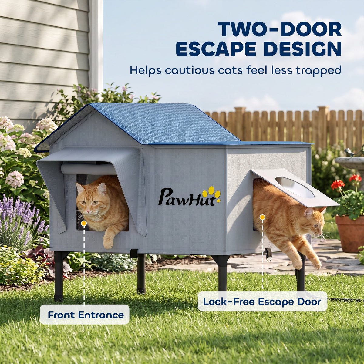 Heated Cat House Weatherproof with Heated Pad for Feral & Stray Cats, Outdoor Cat Shelter with Escape Door, 5 cm Elevated Base, Rainproof Roof