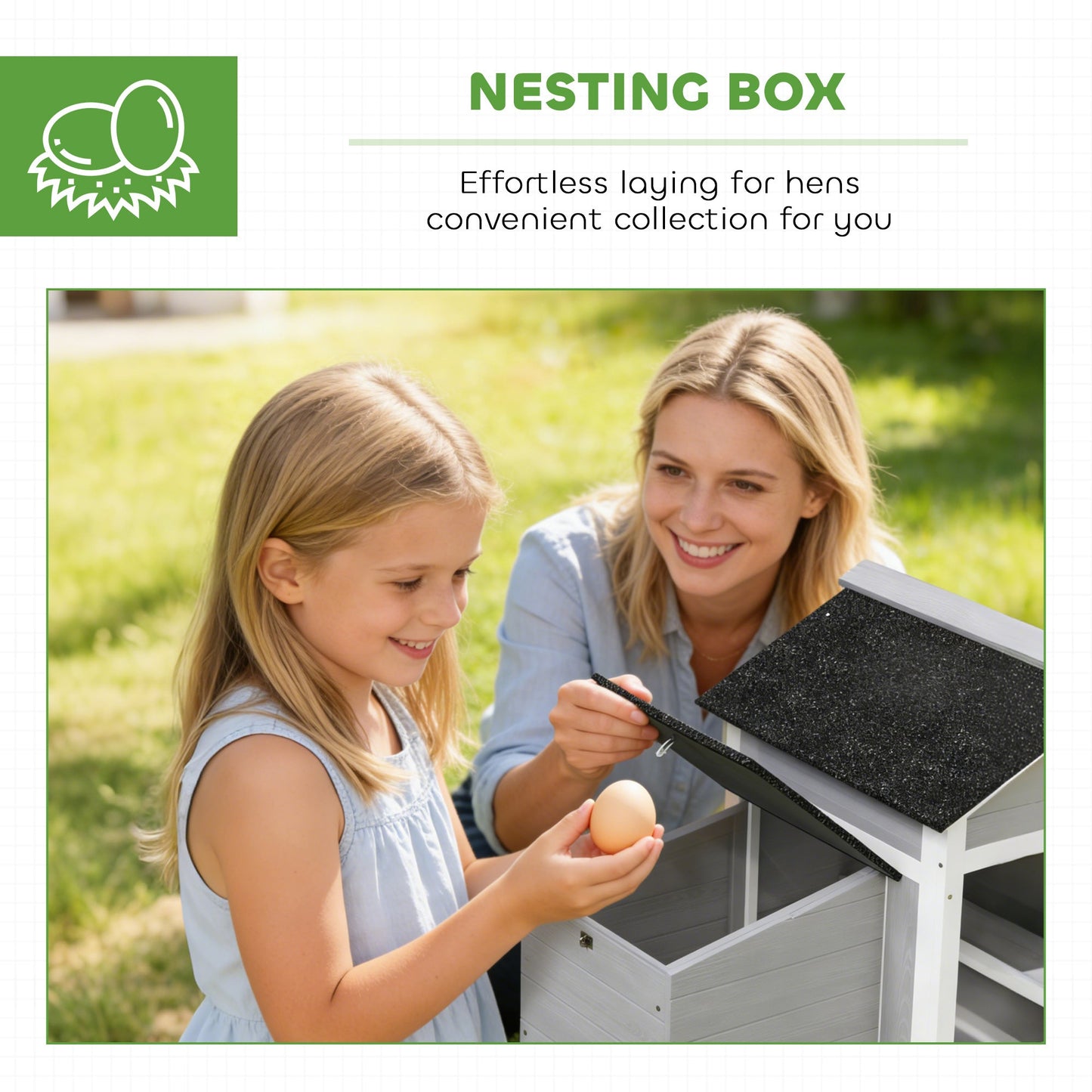 Chicken Coop, Compact Wooden Hen House with Pull-Out Metal Tray, Nesting Box, for 1-2 Chickens