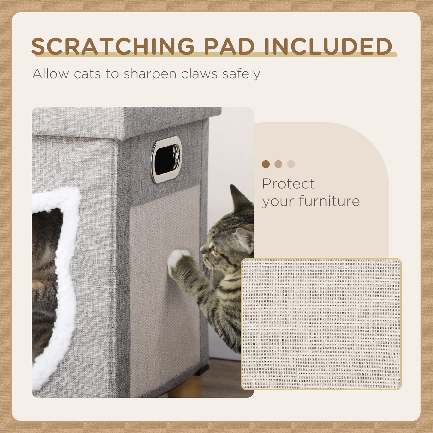 Cat House Cave, Cat Bed Cube with Scratching Pad, Soft Detachable & Washable Cushion, Toy Ball, for Indoor Kittens, Grey