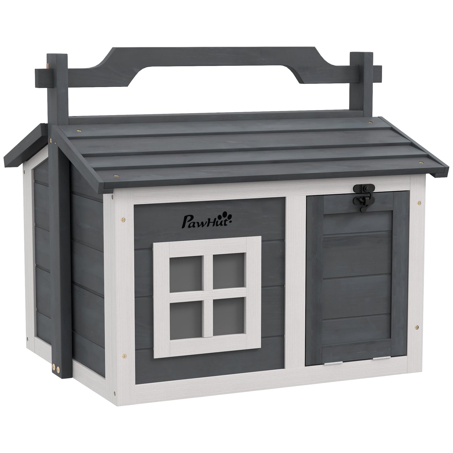 Rabbit Hutch Cat House Puppy House Guinea Pig Hutch Small Animal House Portable Wooden Indoor Outdoor with 2 Rooms Top Handle, Openable Roof - Grey