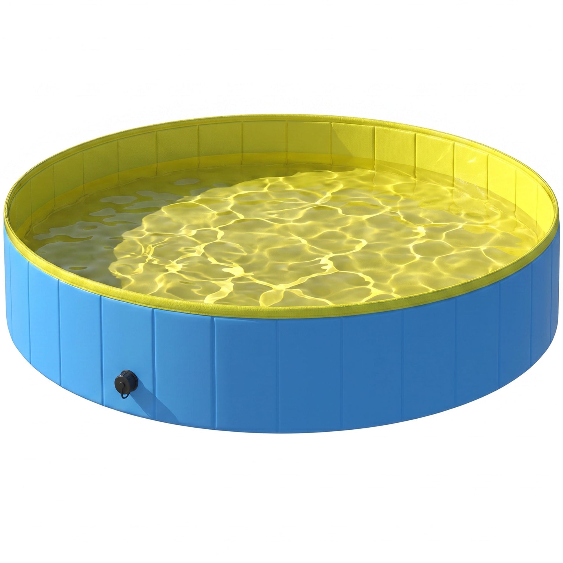 Foldable Dog Pool for Puppies and Ducks, Thickened PVC Dog Paddling Pool Bath Tub Hard Board, Anti-Slip Bottom and Hose Adapter for Easy Drainage, 160 x 30cm, Blue and Yellow