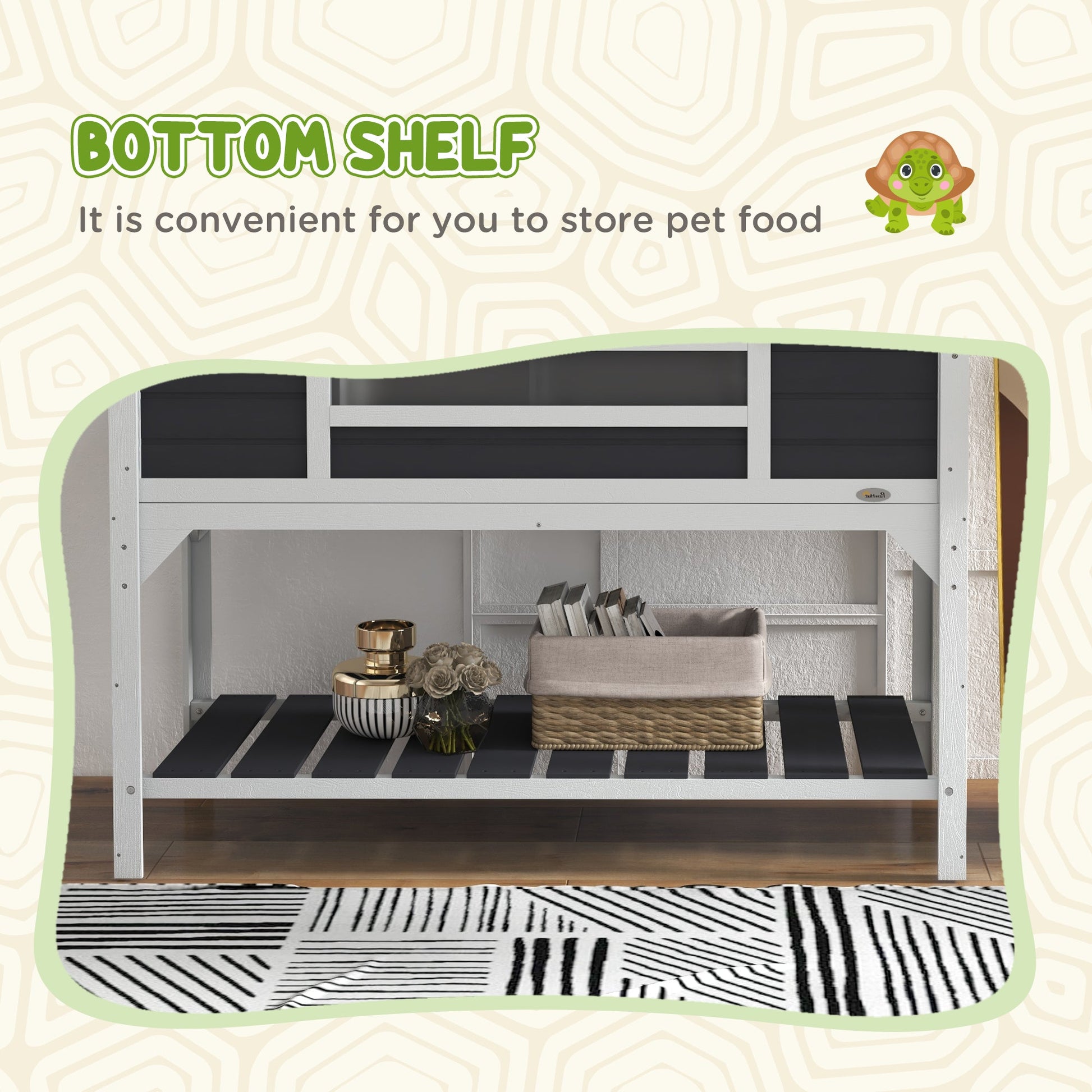 Tortoise House, Wooden Tortoise Enclosure with Adjustable Lamp Holder, Tortoise Table with Openable Lid, Dual Main Houses, Storage Shelf, Basking Area, Fixed Tray - Grey