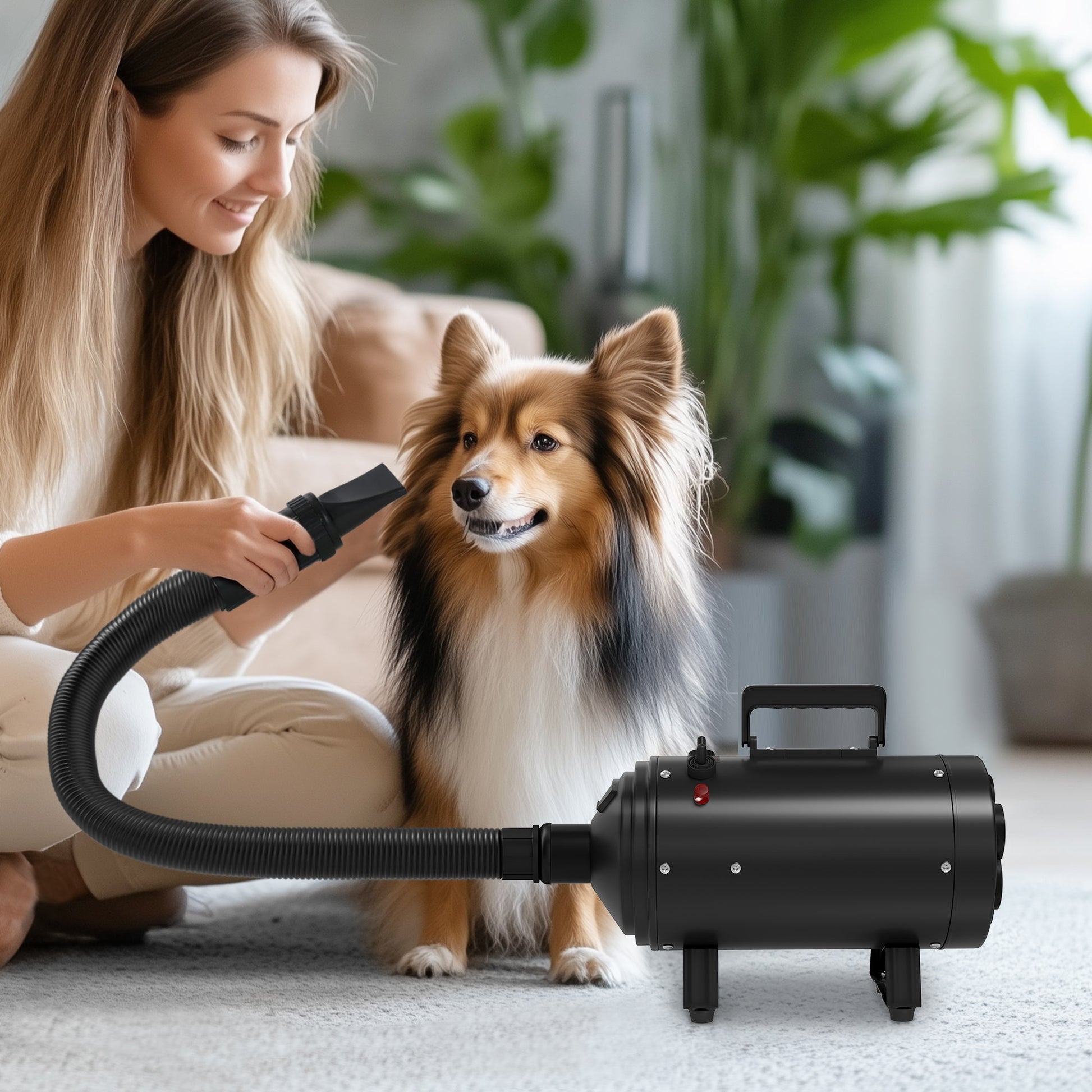 Dog Hair Dryer, 2200W Pet Grooming Hair Dryer with Adjustable Temperature & Velocity, Professional Low Noise Dog Blaster with 3 Different Nozzles, Black
