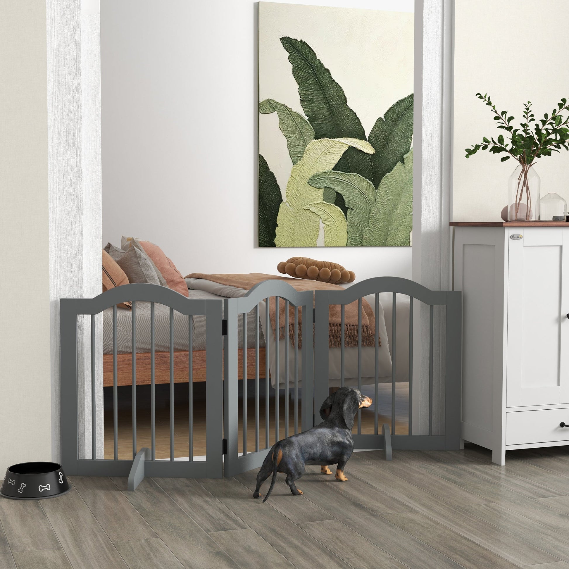 Freestanding Pet Gate Wooden Dog Gate with Support Feet Foldable Pet Fence Safety Barrier for the House Doorway Stairs Light Grey