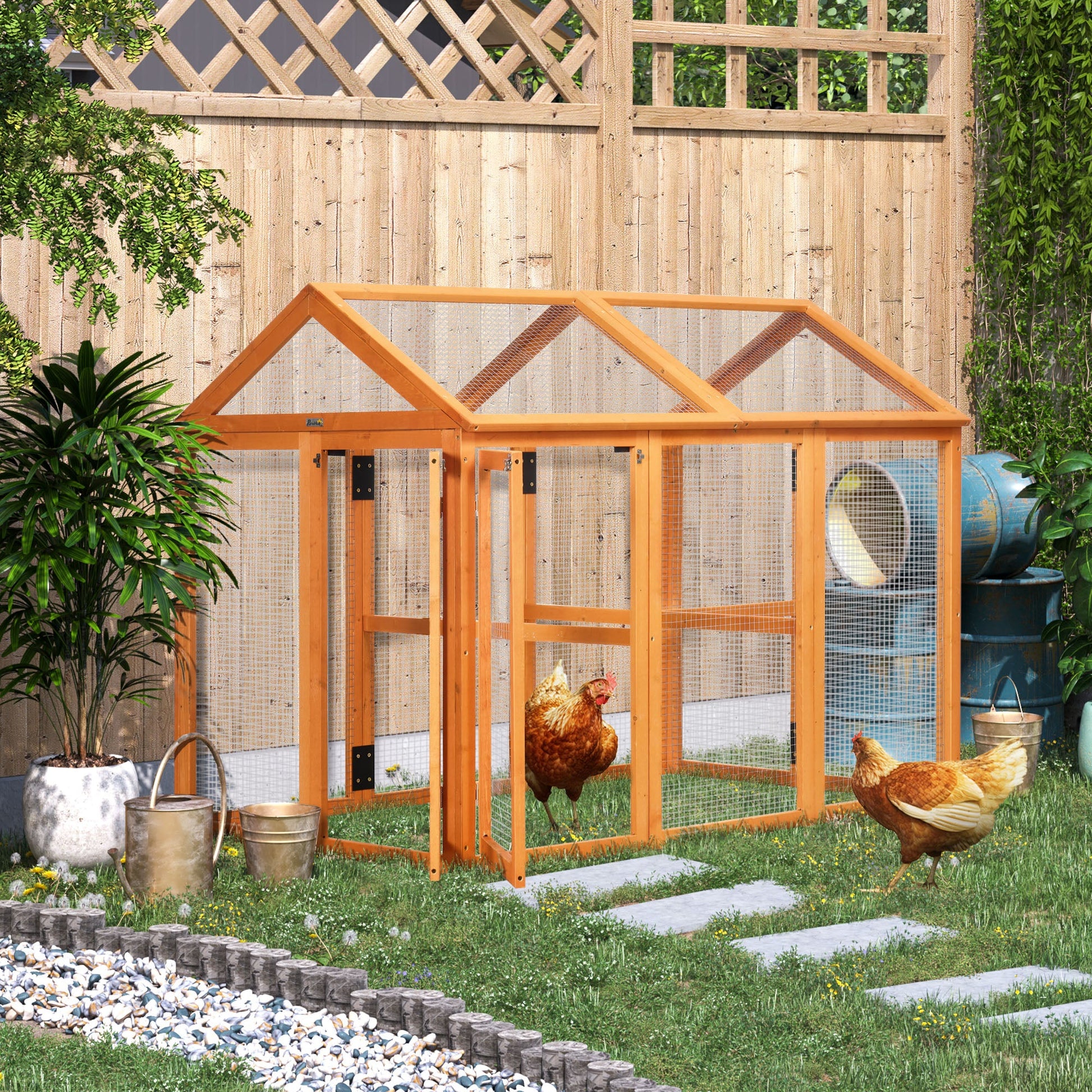 Large Chicken Run, Wooden Chicken Coop, Pet Playpen w/ Combinable Design - Orange