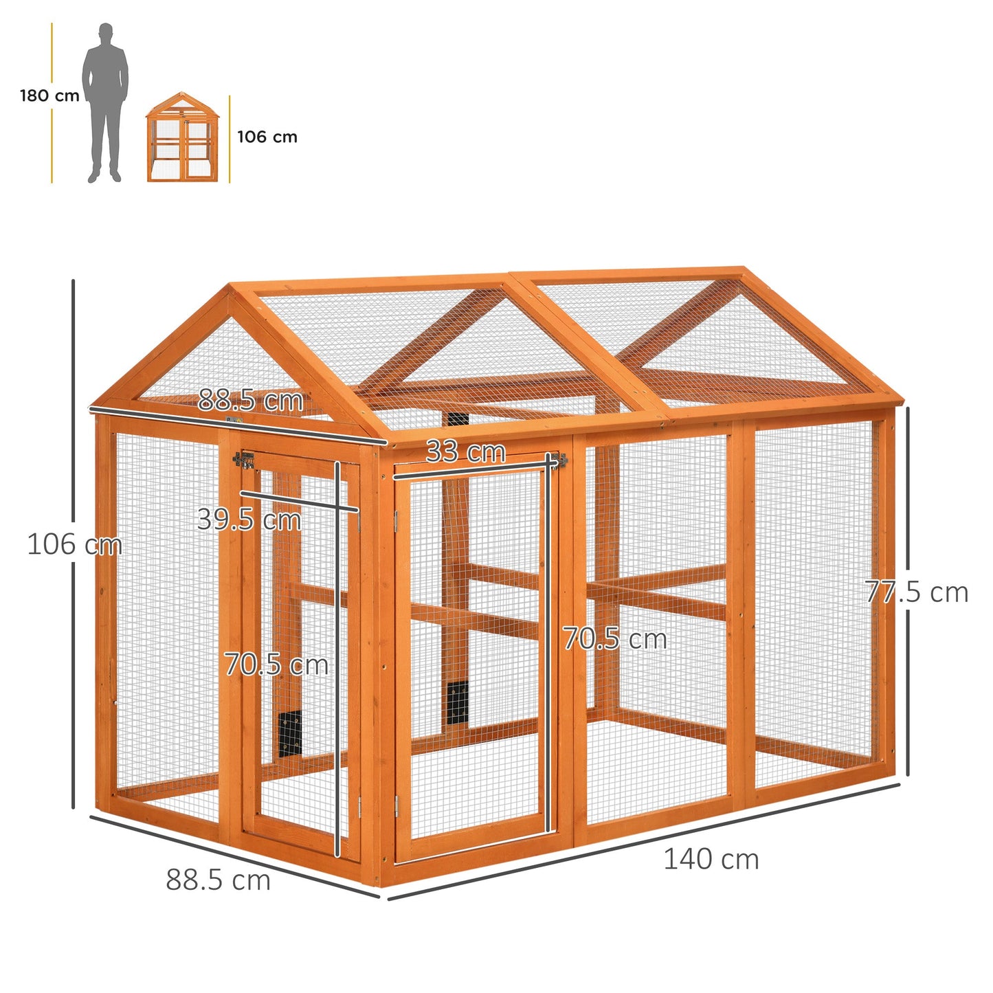Large Chicken Run, Wooden Chicken Coop, Pet Playpen w/ Combinable Design - Orange