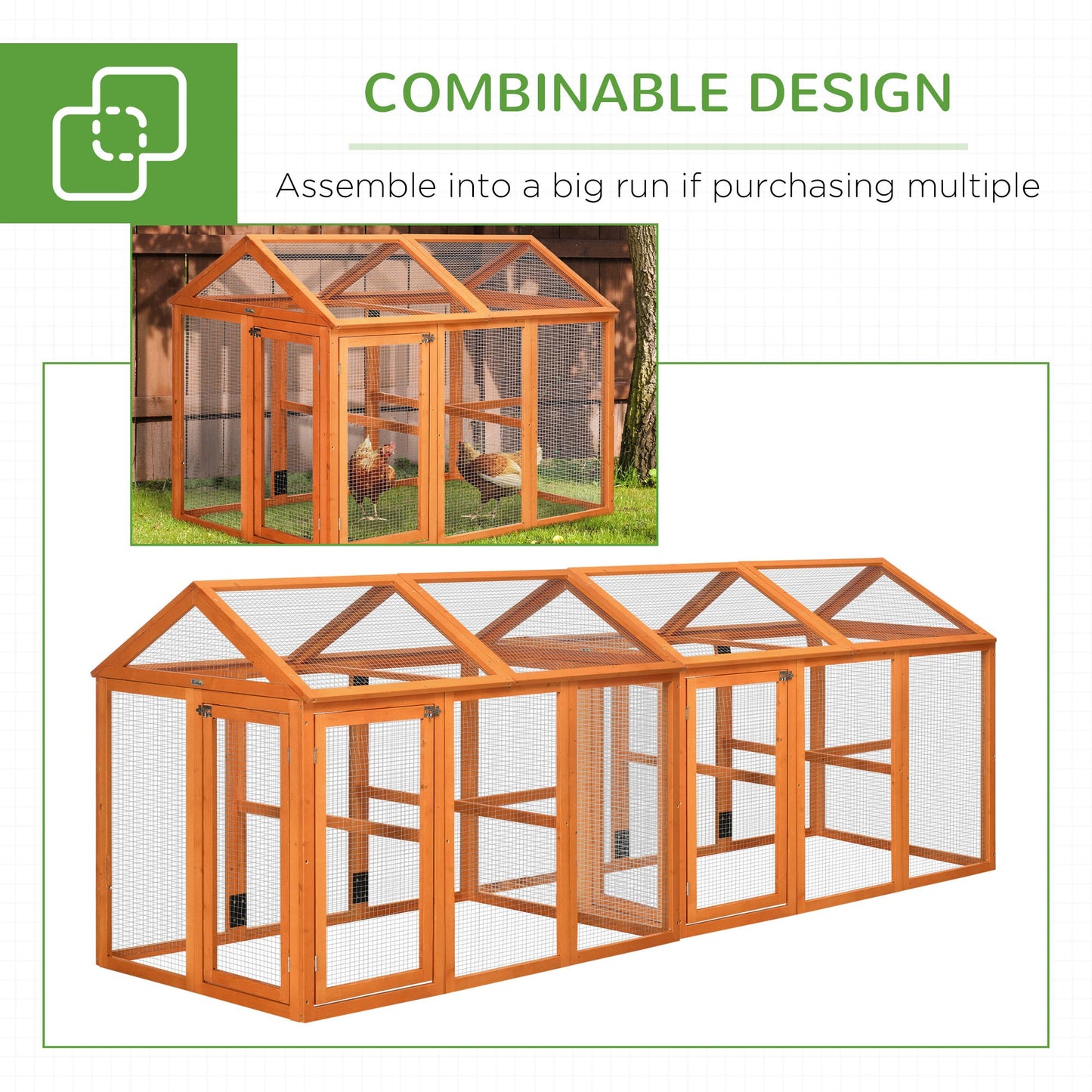 Large Chicken Run, Wooden Chicken Coop, Pet Playpen w/ Combinable Design - Orange