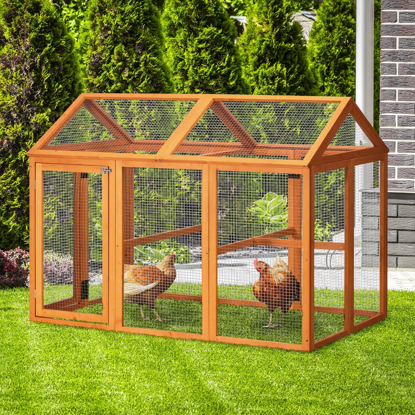Large Chicken Run, Wooden Chicken Coop, Pet Playpen w/ Combinable Design - Orange