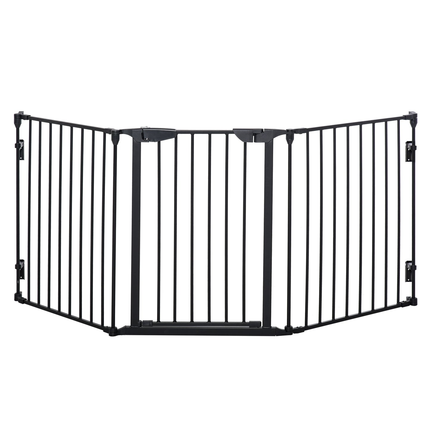 Pet Safety Gate, 3 Panels Playpen Fireplace, Metal Fence, Stair Barrier, Room Divider w/ Walk-Through Door - Black