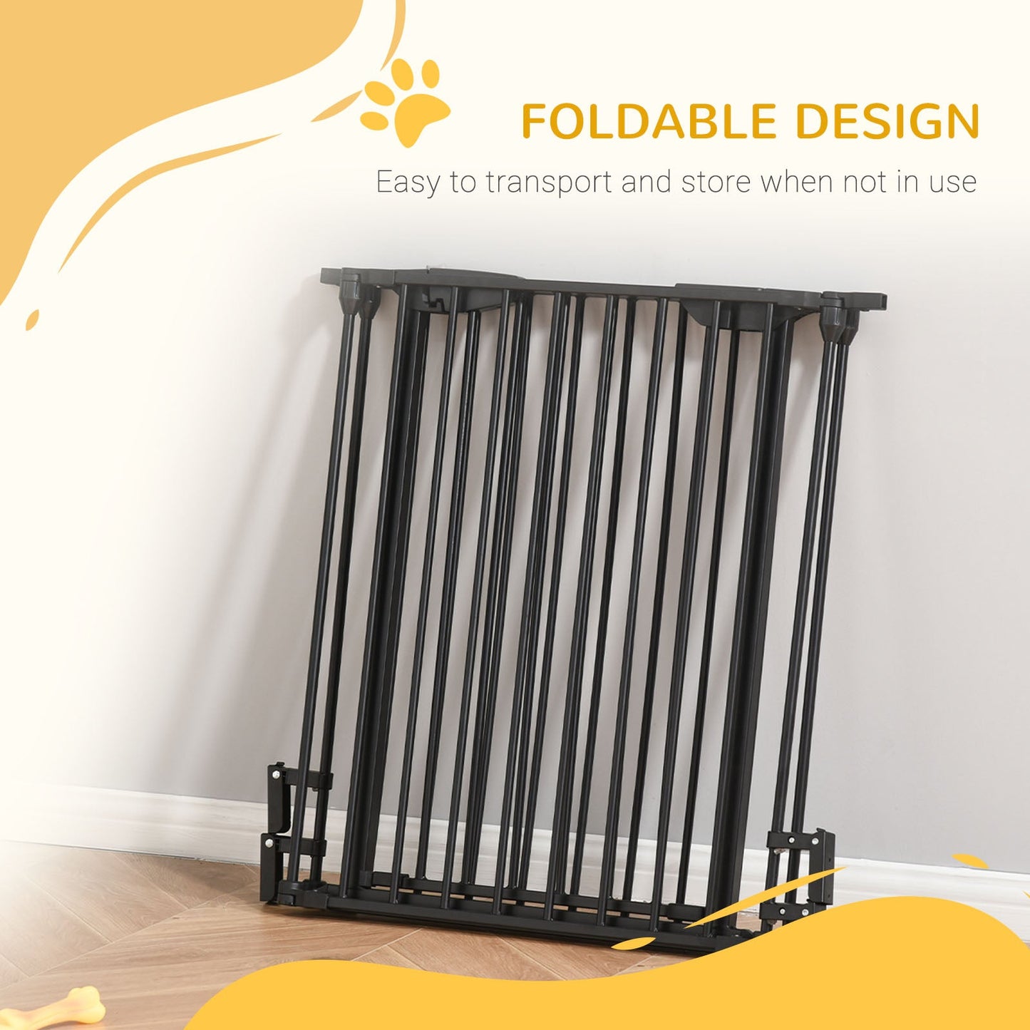 Pet Safety Gate, 3 Panels Playpen Fireplace, Metal Fence, Stair Barrier, Room Divider w/ Walk-Through Door - Black