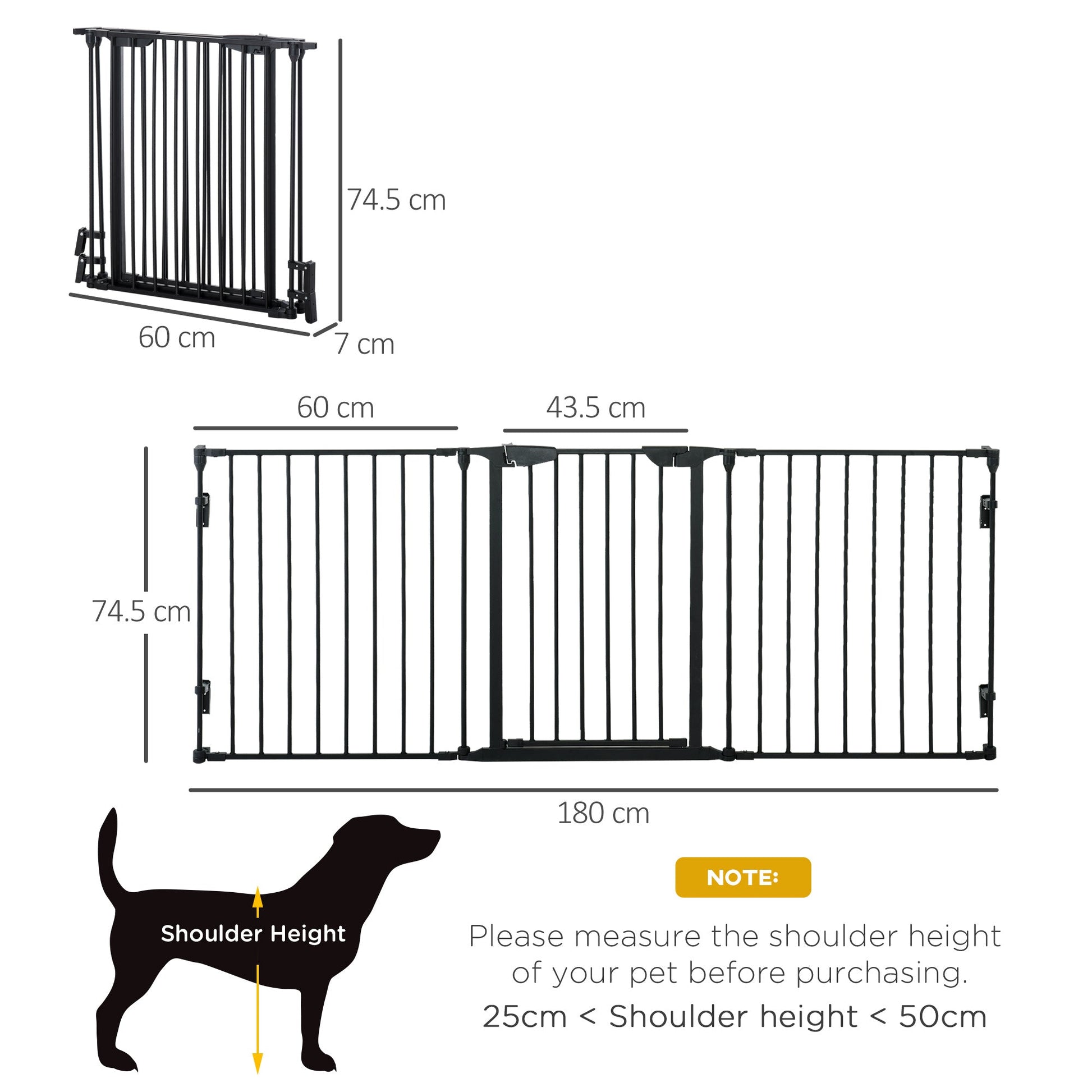 Pet Safety Gate, 3 Panels Playpen Fireplace, Metal Fence, Stair Barrier, Room Divider w/ Walk-Through Door - Black
