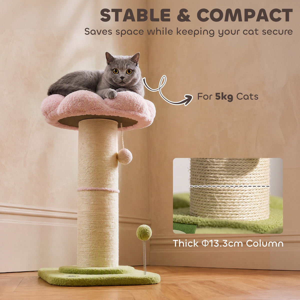 Cat Tree, Flower Cat Scratching Post with Thick Sisal Post, Dangling & Spring Balls, Bed, Kitty Activity Centre for Indoor Kittens, Stable Structure, Easy to Assemble, Pink