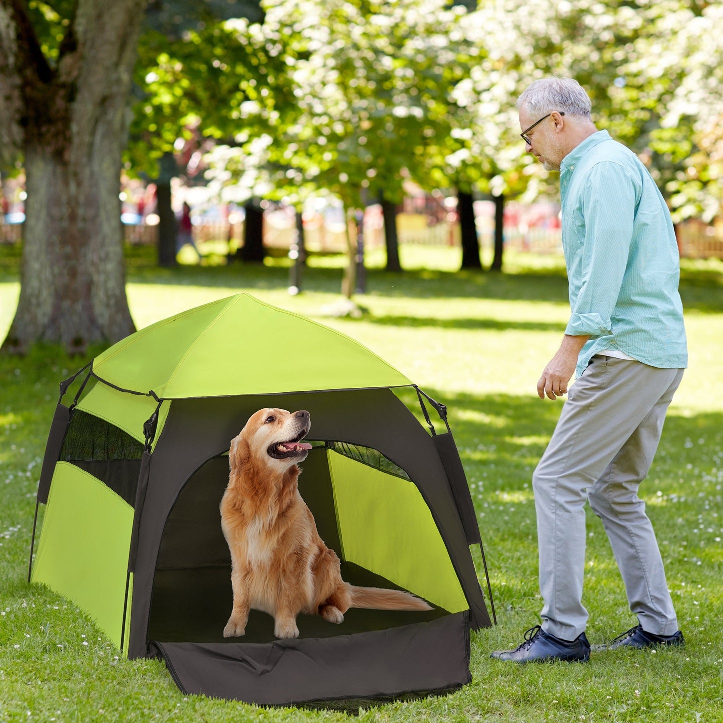 Foldable Dog Cat Tent, Portable Pet Playpen with Water-Resistant Oxford Cloth, Carry Bag, Exercise Tent for Extra Large Dog, Cat, Indoor Outdoor Use, Green