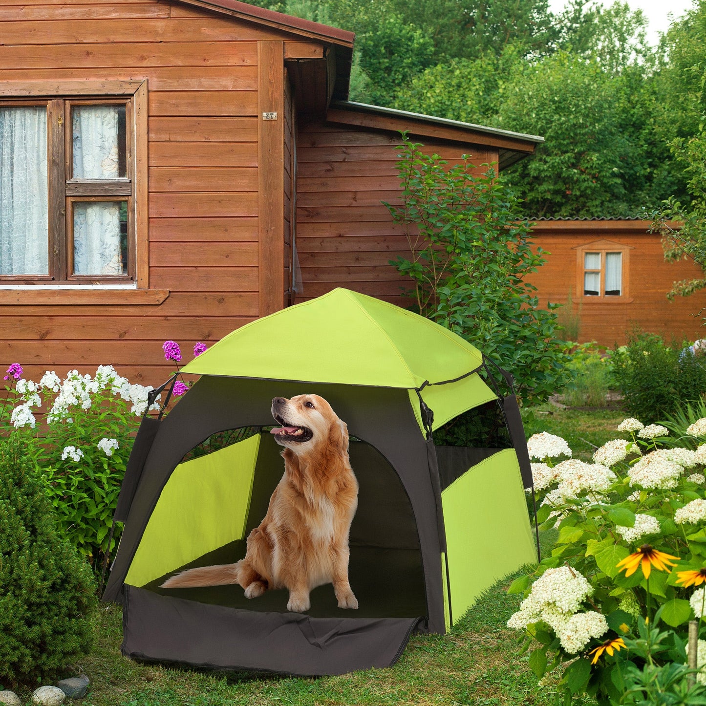 Foldable Dog Cat Tent, Portable Pet Playpen with Water-Resistant Oxford Cloth, Carry Bag, Exercise Tent for Extra Large Dog, Cat, Indoor Outdoor Use, Green