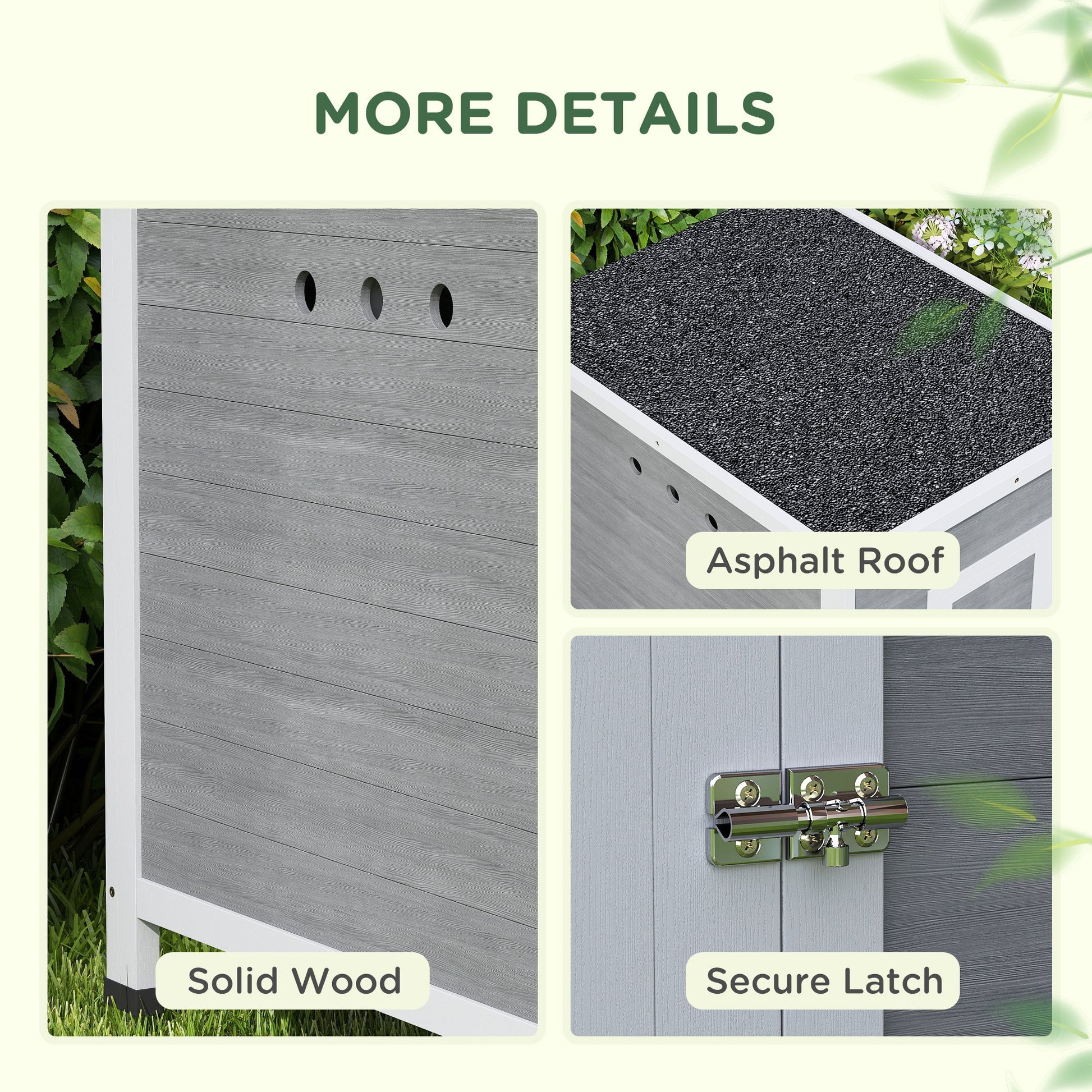 Wooden Duck House, Raised Poultry Coop with Ramp, Double Doors, Openable Asphalt Roof, Ventilation Holes, Removable Base, for 2-4 Ducks, Chickens, Geese, Light Grey