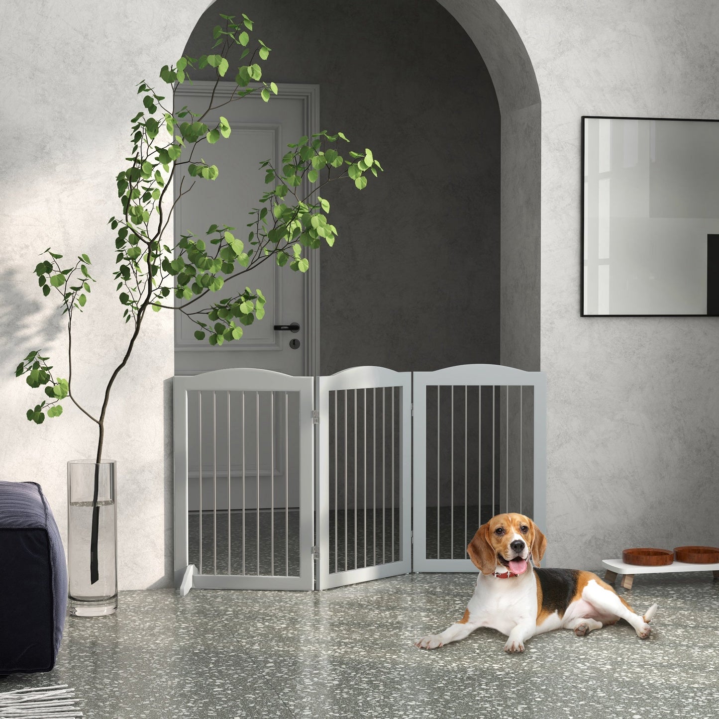 Foldable Dog Gate, Freestanding Pet Gate, Dog Barrier with Two Support Feet, for Doorways, Stairs, Halls - Grey