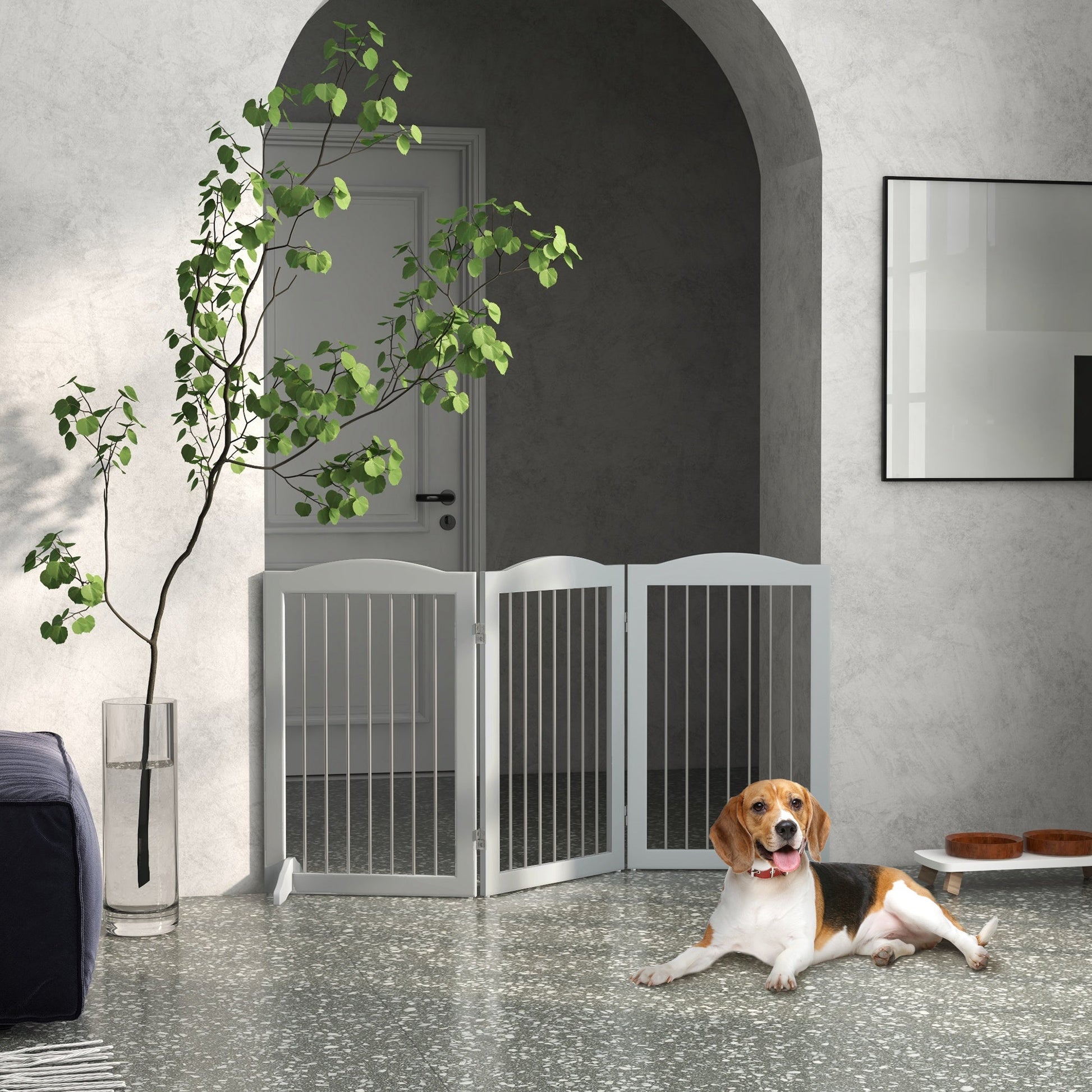 Foldable Dog Gate, Freestanding Pet Gate, Dog Barrier with Two Support Feet, for Doorways, Stairs, Halls - Grey