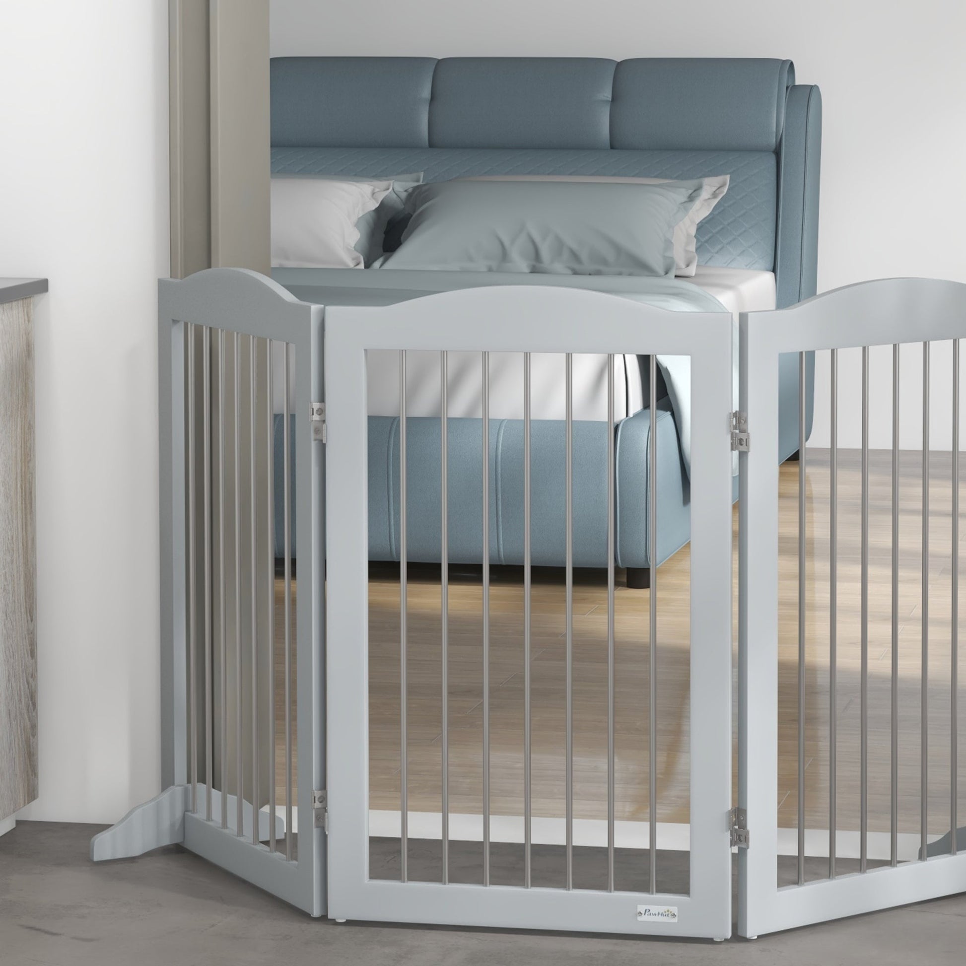 Foldable Dog Gate, Freestanding Pet Gate, Dog Barrier with Two Support Feet, for Doorways, Stairs, Halls - Grey