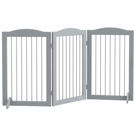 Foldable Dog Gate, Freestanding Pet Gate, Dog Barrier with Two Support Feet, for Doorways, Stairs, Halls - Grey