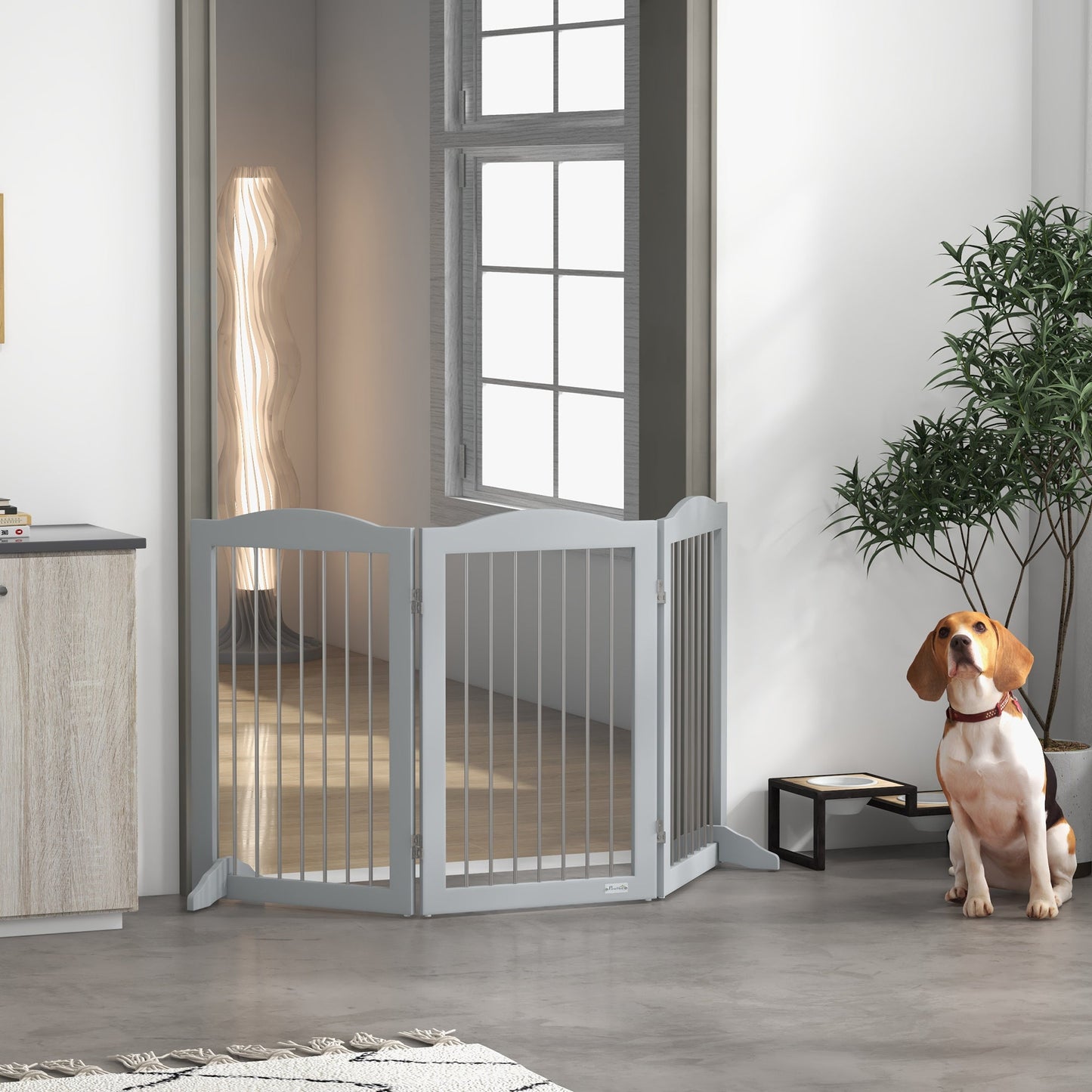 Foldable Dog Gate, Freestanding Pet Gate, Dog Barrier with Two Support Feet, for Doorways, Stairs, Halls - Grey