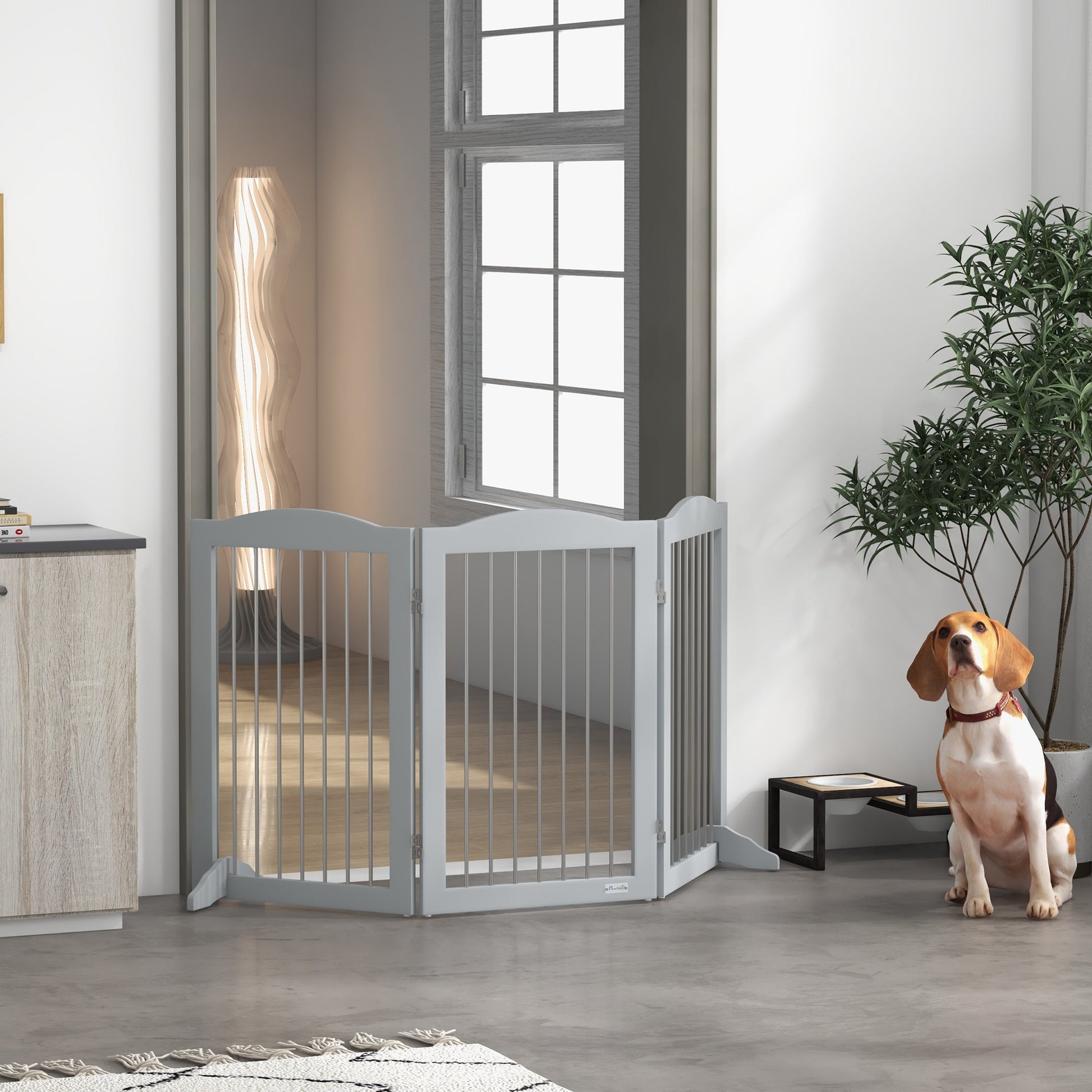 Foldable Dog Gate, Freestanding Pet Gate, Dog Barrier with Two Support Feet, for Doorways, Stairs, Halls - Grey