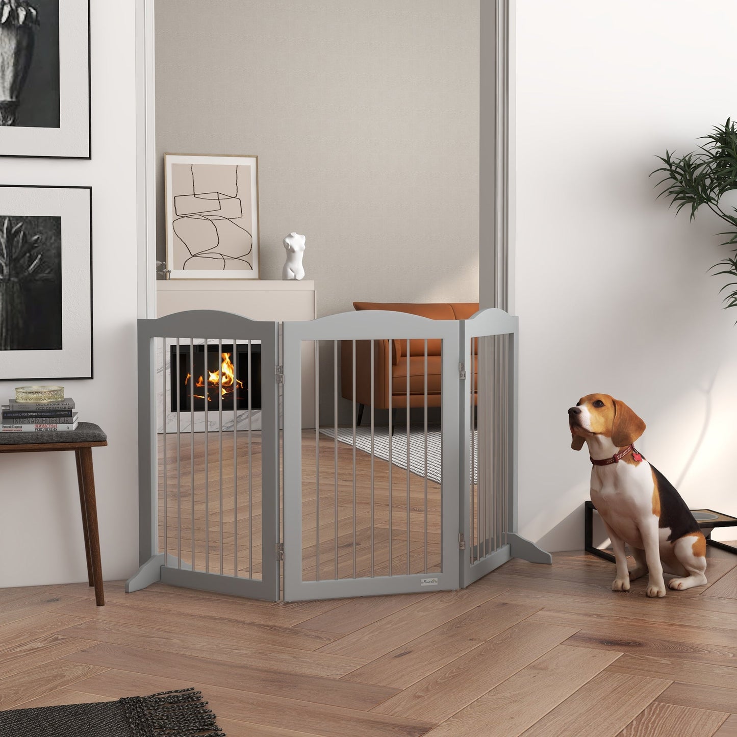Foldable Dog Gate, Freestanding Pet Gate, Dog Barrier with Two Support Feet, for Doorways, Stairs, Halls - Grey