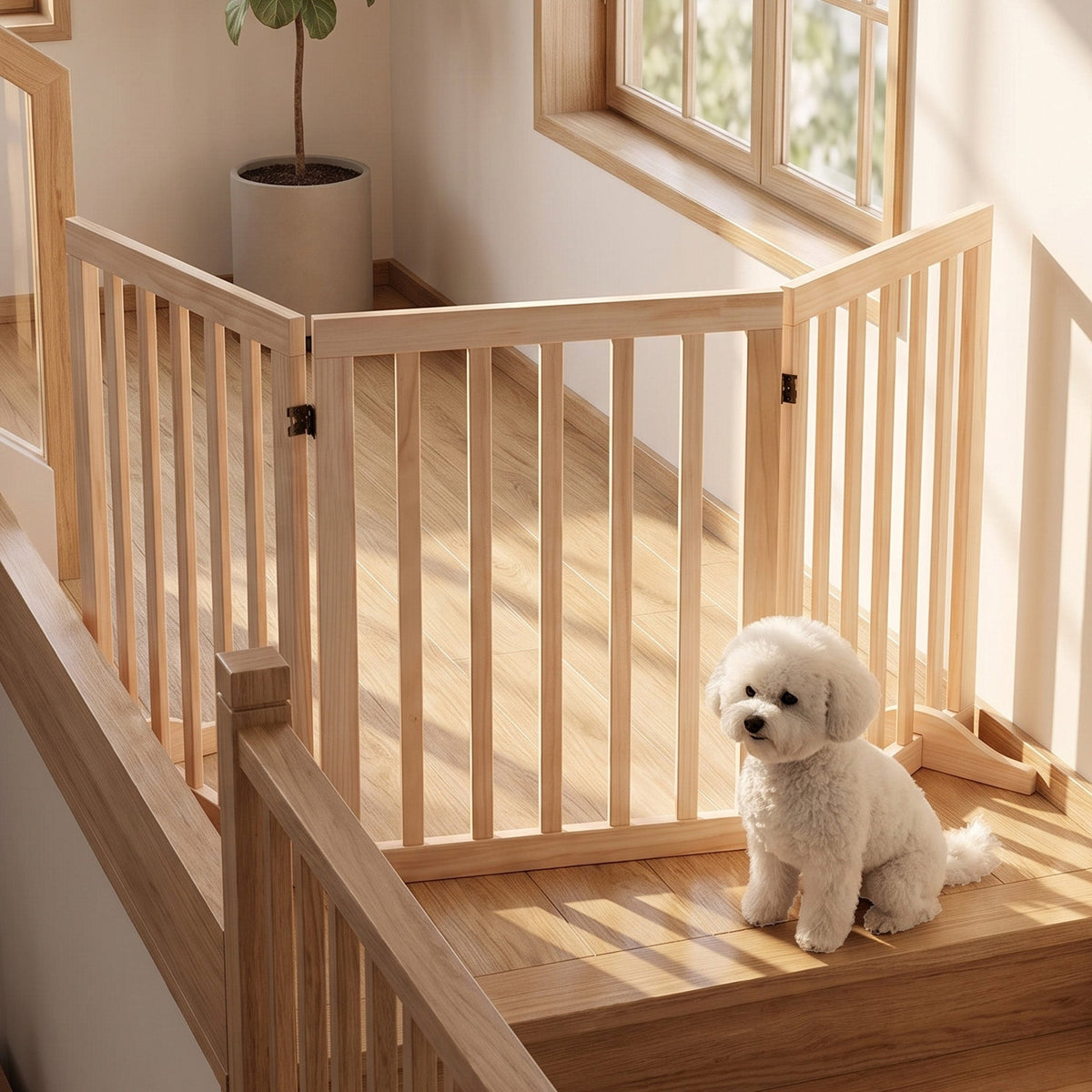 Wooden Dog Gate, 3-Panel Freestanding Pet Gates Indoor with 2 Support Feet and 360° Flexible Hinges, Foldable Dog Barrier for Stairs, Doorways, Bedrooms, 61H cm, Natural