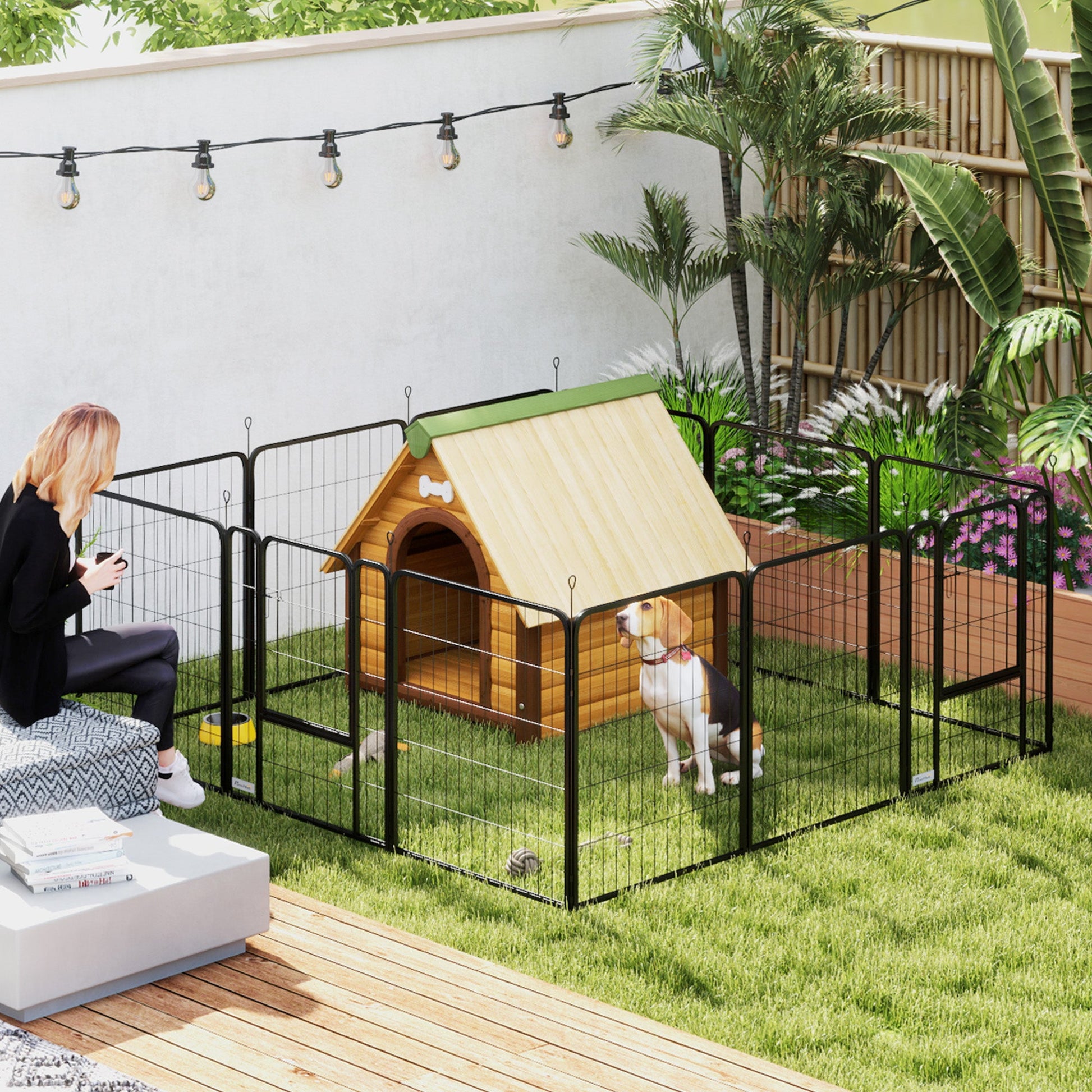 Dog Pen, 12 Panel Puppy Pen, Steel Dog Playpen, for Medium Breeds, 80cm Tall, Black