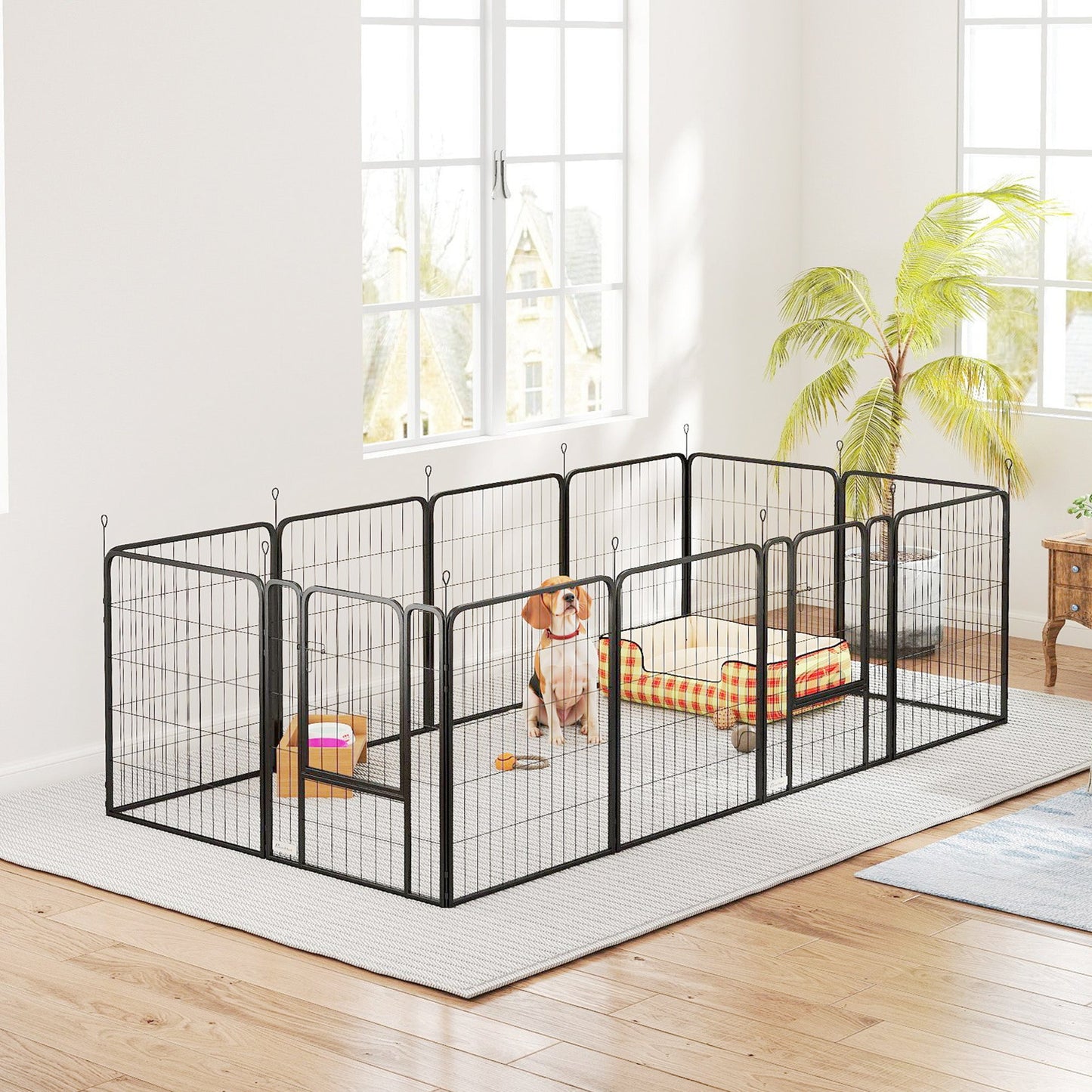 Dog Pen, 12 Panel Puppy Pen, Steel Dog Playpen, for Medium Breeds, 80cm Tall, Black