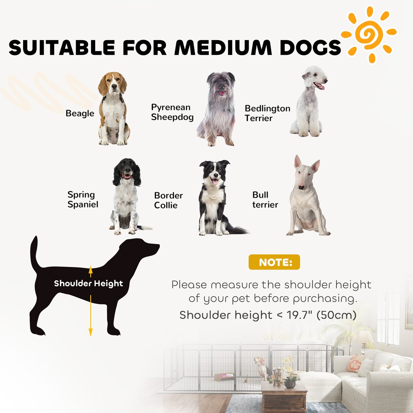 Dog Pen, 12 Panel Puppy Pen, Steel Dog Playpen, for Medium Breeds, 80cm Tall, Black