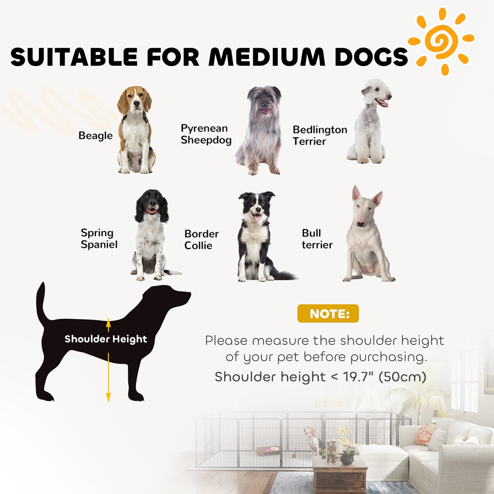 Dog Pen, 12 Panel Puppy Pen, Steel Dog Playpen, for Medium Breeds, 80cm Tall, Black