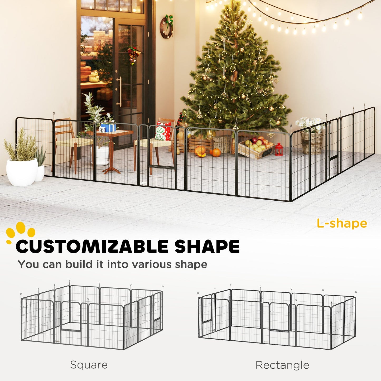 Dog Pen, 12 Panel Puppy Pen, Steel Dog Playpen, for Medium Breeds, 80cm Tall, Black