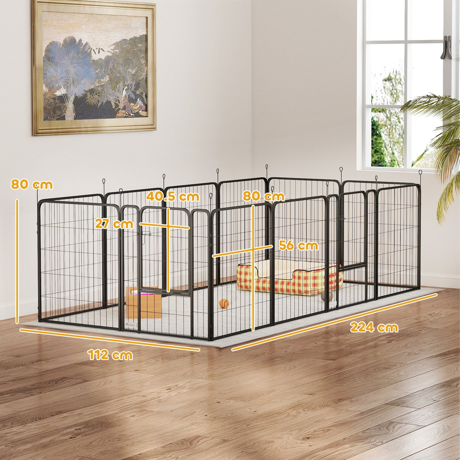 Dog Pen, 12 Panel Puppy Pen, Steel Dog Playpen, for Medium Breeds, 80cm Tall, Black