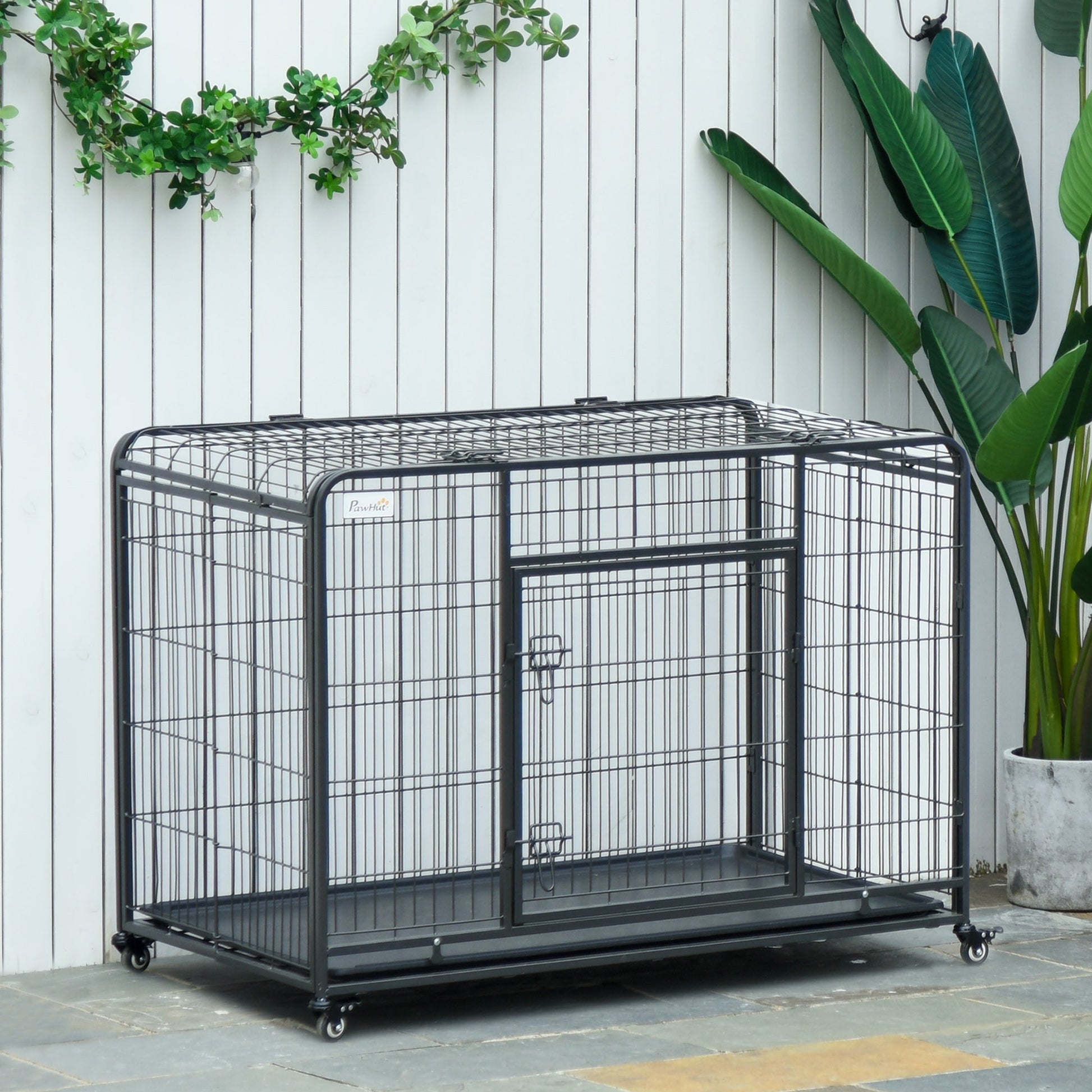 Metal Dog Cage Kennel Locking Door & Wheels Removable Tray Openable Top For Medium Pets 94 x 58 x 69.5 cm