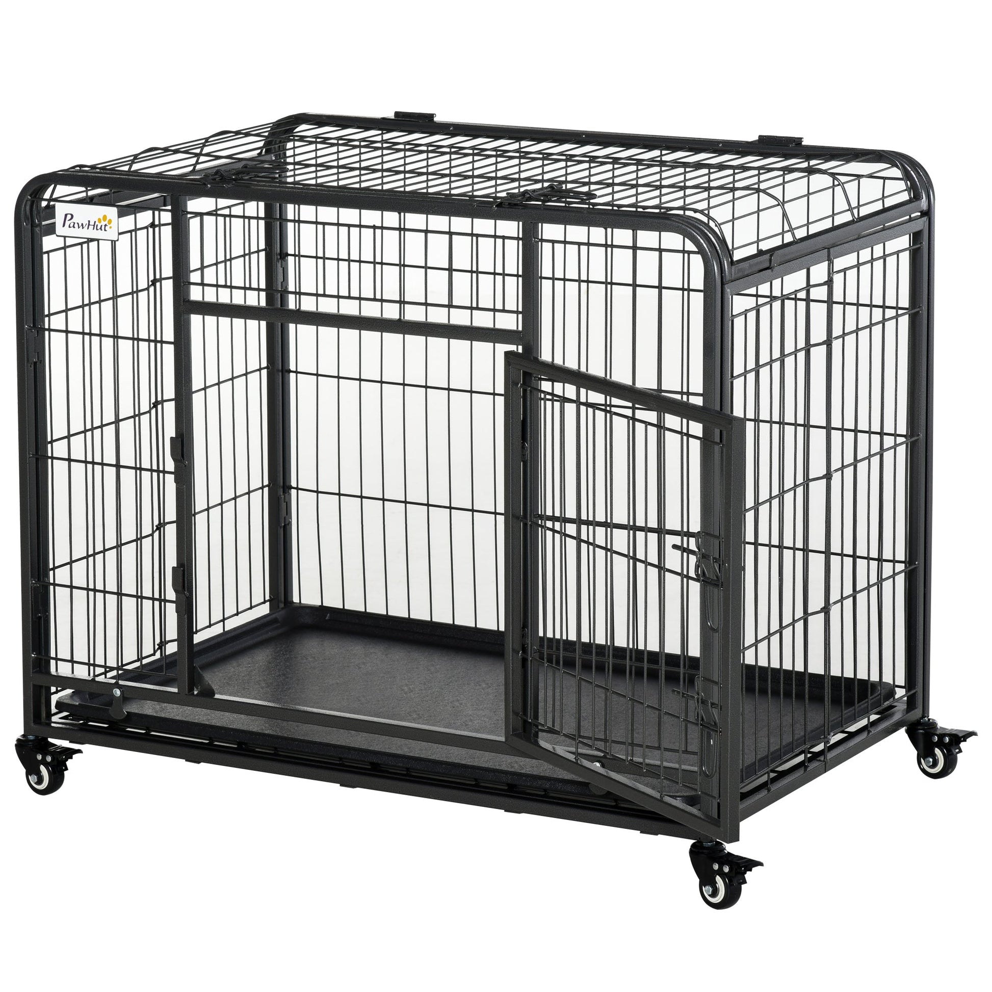 Metal Dog Cage Kennel Locking Door & Wheels Removable Tray Openable Top For Medium Pets 94 x 58 x 69.5 cm