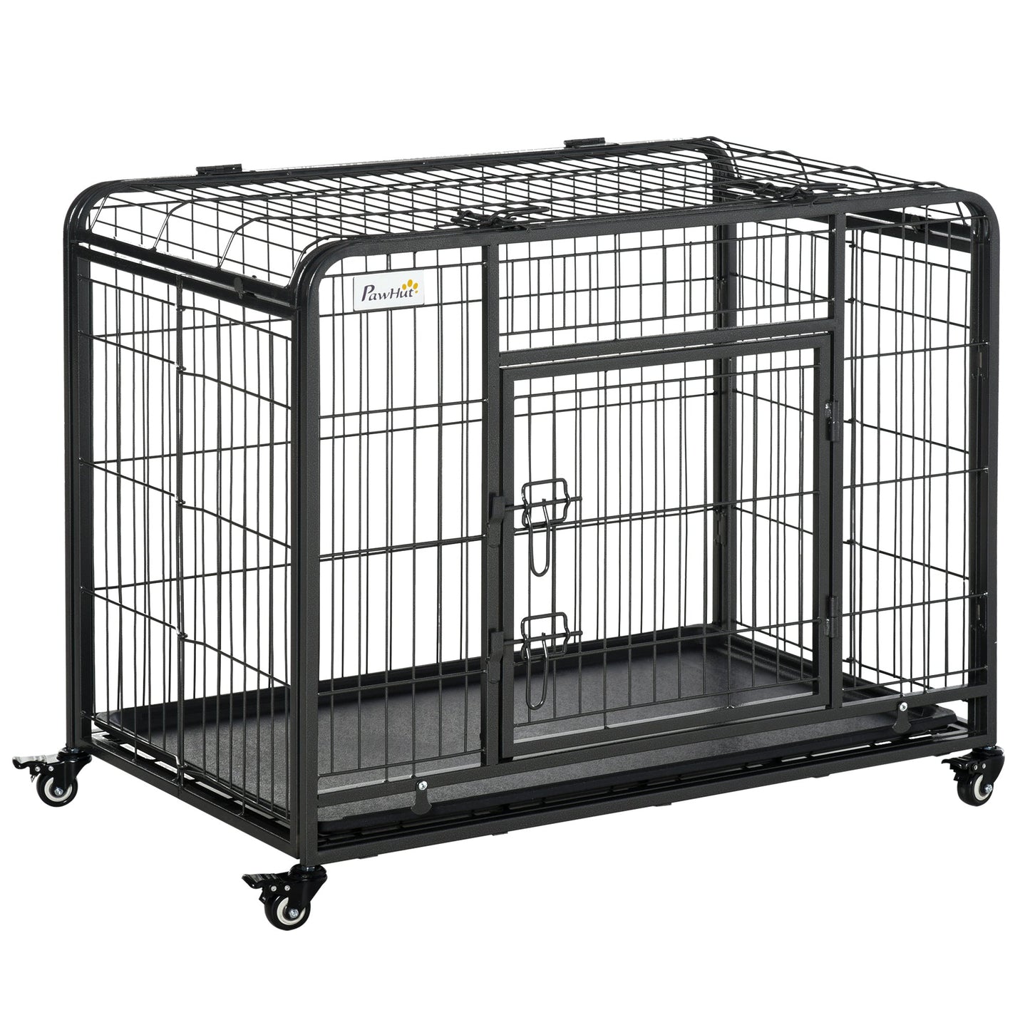 Metal Dog Cage Kennel Locking Door & Wheels Removable Tray Openable Top For Medium Pets 94 x 58 x 69.5 cm