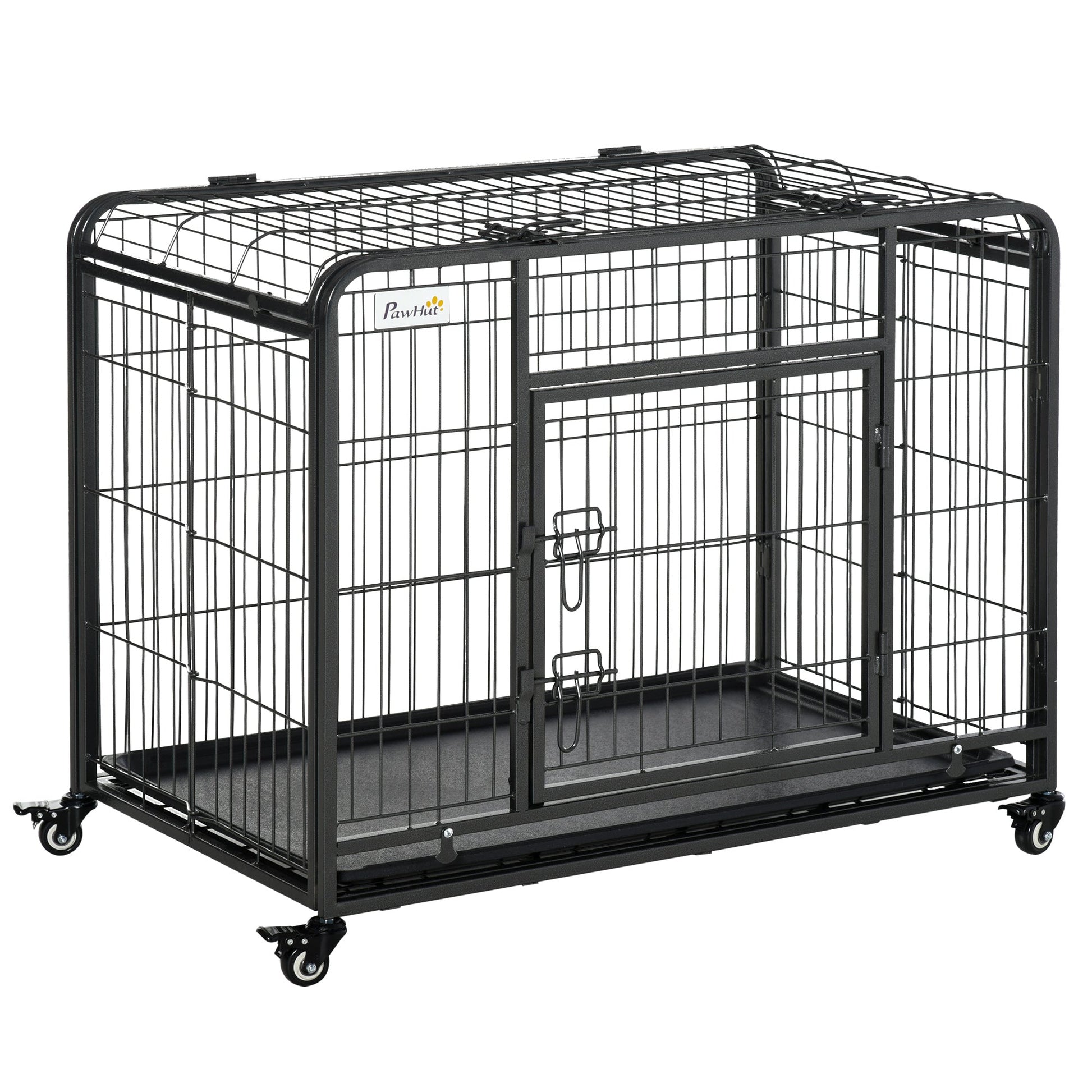 Metal Dog Cage Kennel Locking Door & Wheels Removable Tray Openable Top For Medium Pets 94 x 58 x 69.5 cm
