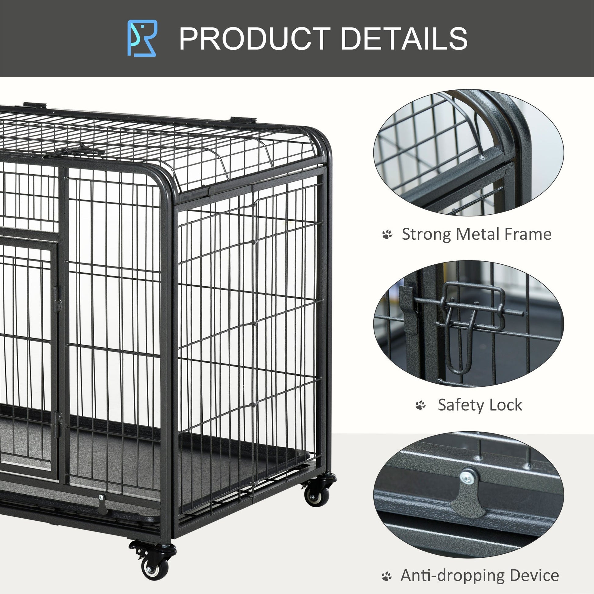 Metal Dog Cage Kennel Locking Door & Wheels Removable Tray Openable Top For Medium Pets 94 x 58 x 69.5 cm